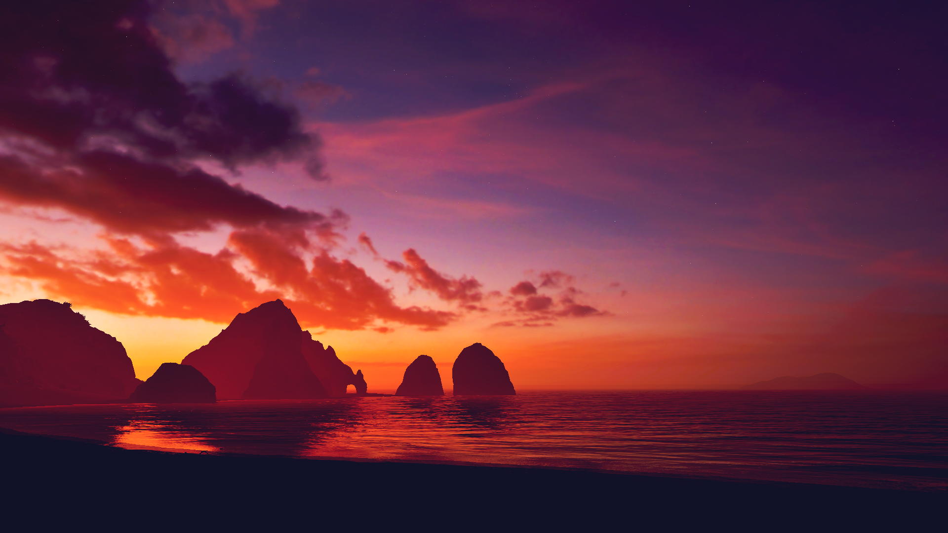 General 1920x1080 video games Forza Forza Horizon 5 sea beach clouds sky dark red purple orange landscape colorful PlaygroundGames