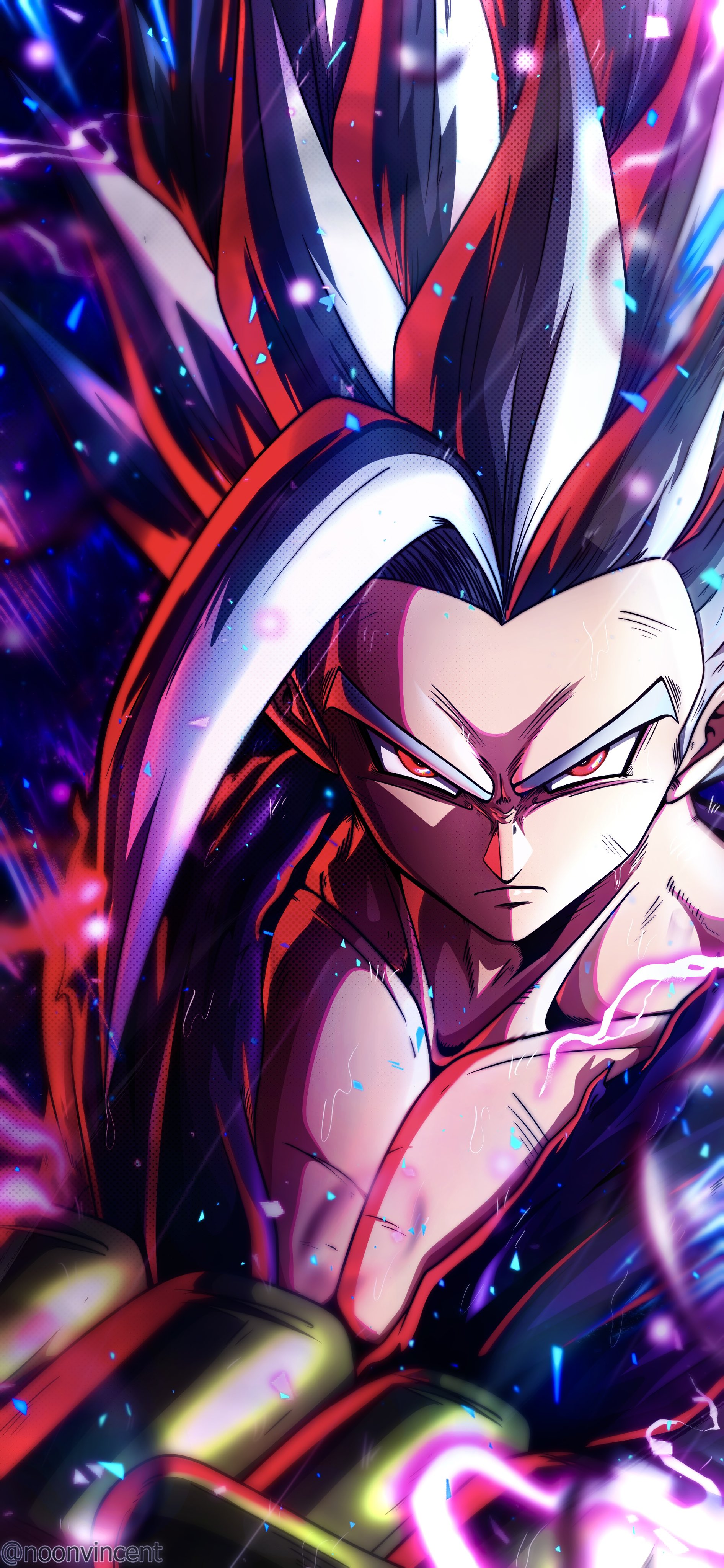 Anime 1892x4096 vincentnoon Dragon Ball Dragon Ball Super Gohan Gohan Beast anime boys portrait display long hair watermarked muscles closed mouth red eyes thick eyebrows white hair looking at viewer frown Dragon Ball Super: Super Hero
