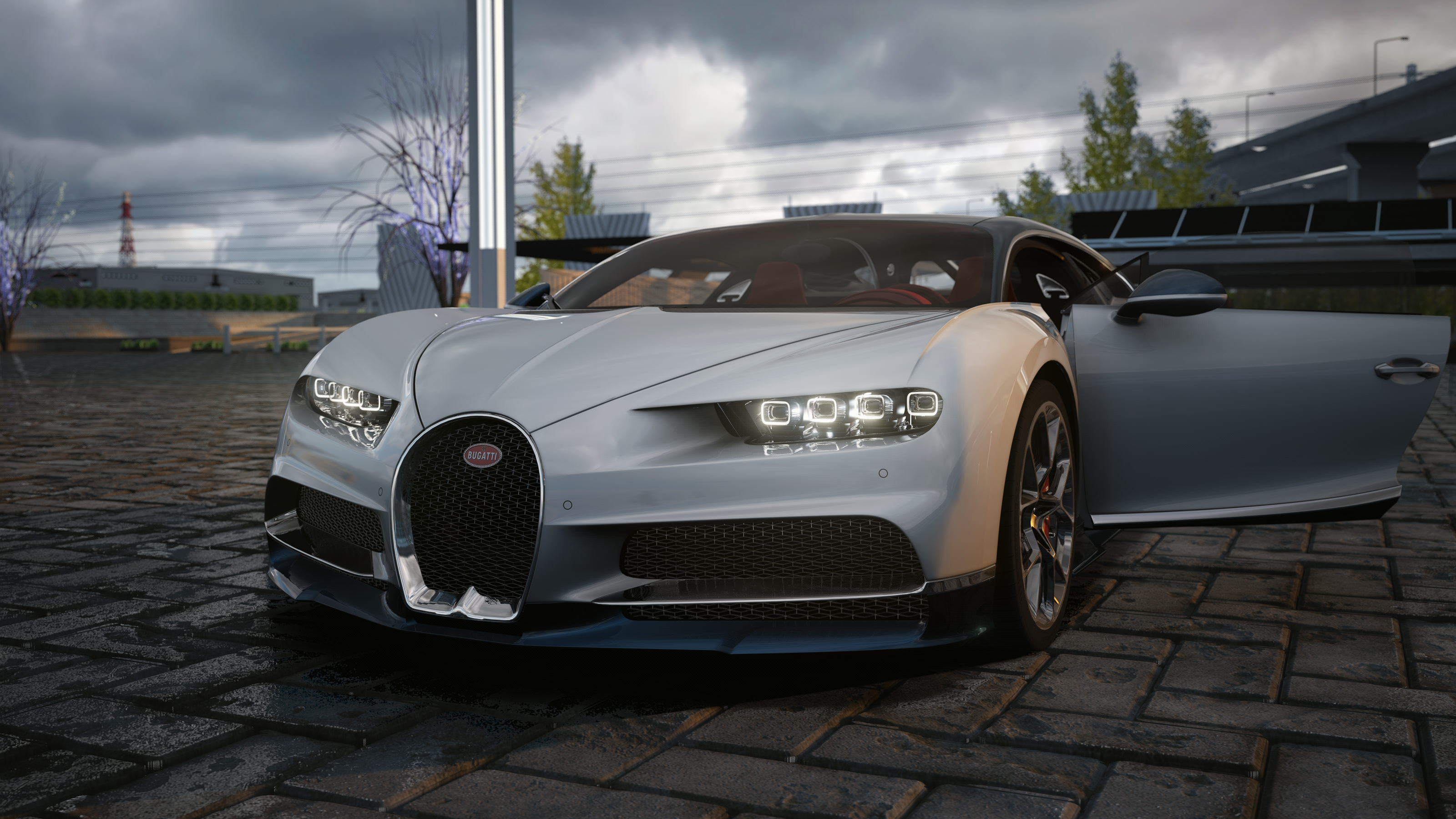 General 3200x1800 Assetto Corsa Bugatti Chiron 4K gaming overcast realistic car video game art frontal view headlights