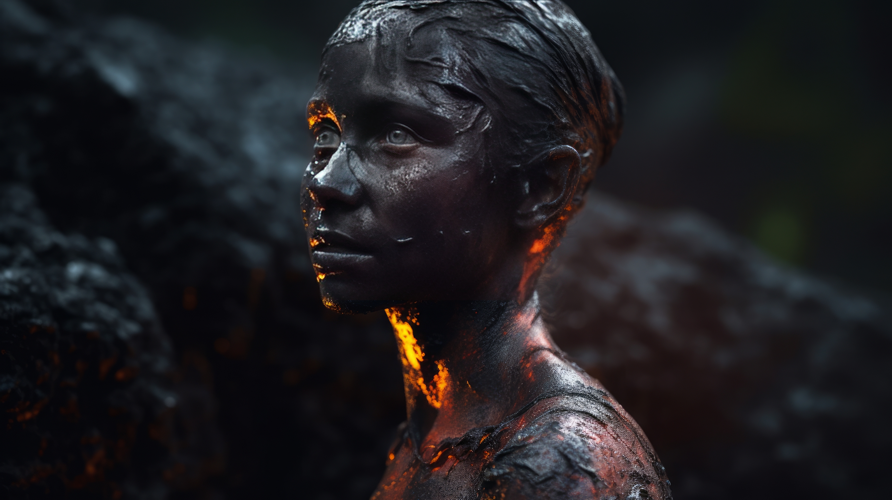 General 2912x1632 AI art lava women glowing face looking away simple background