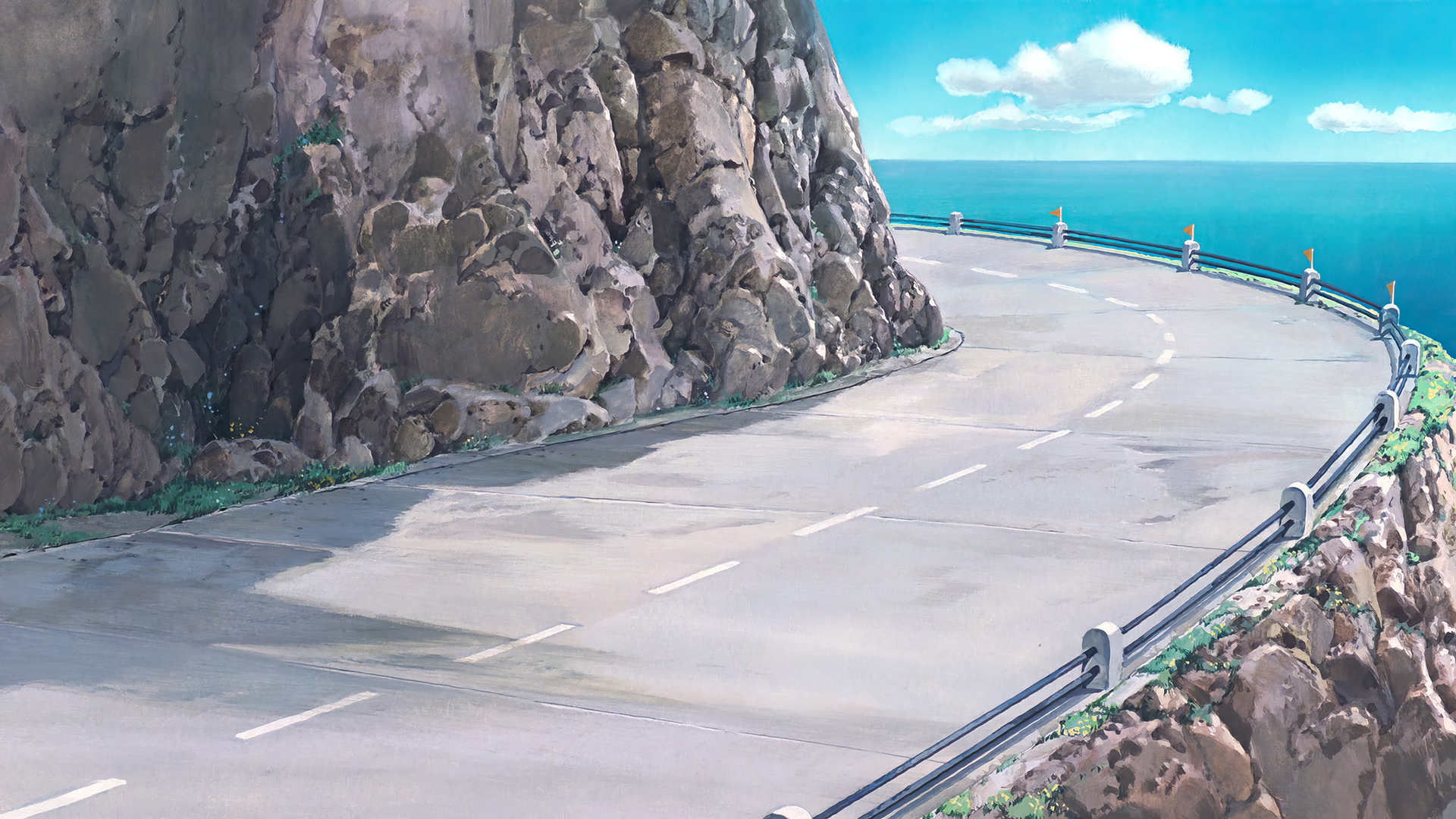 Anime 1920x1080 Kiki's Delivery Service animated movies anime animation Studio Ghibli Hayao Miyazaki road rocks water clouds film stills
