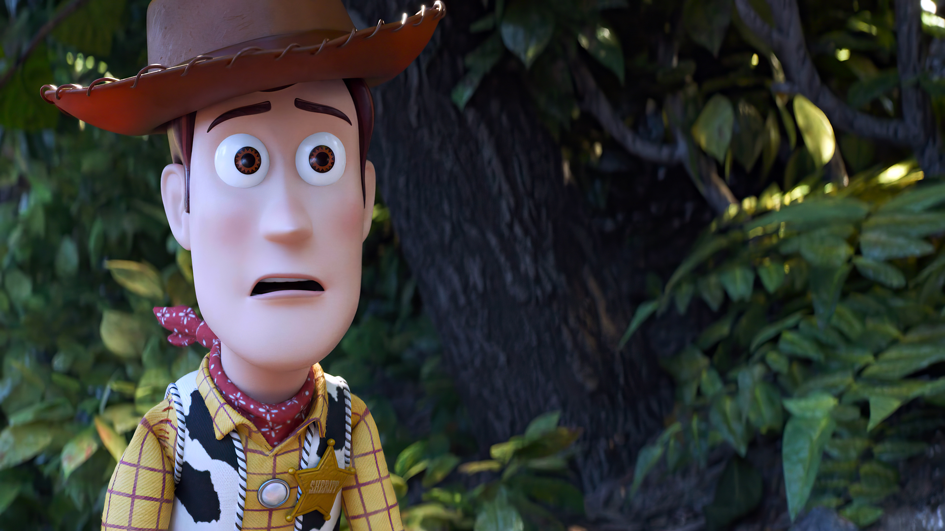General 1920x1080 Toy Story 4 movies film stills animated movies animation Sheriff Woody hat trees Disney Pixar CGI leaves cowboy hats scarf