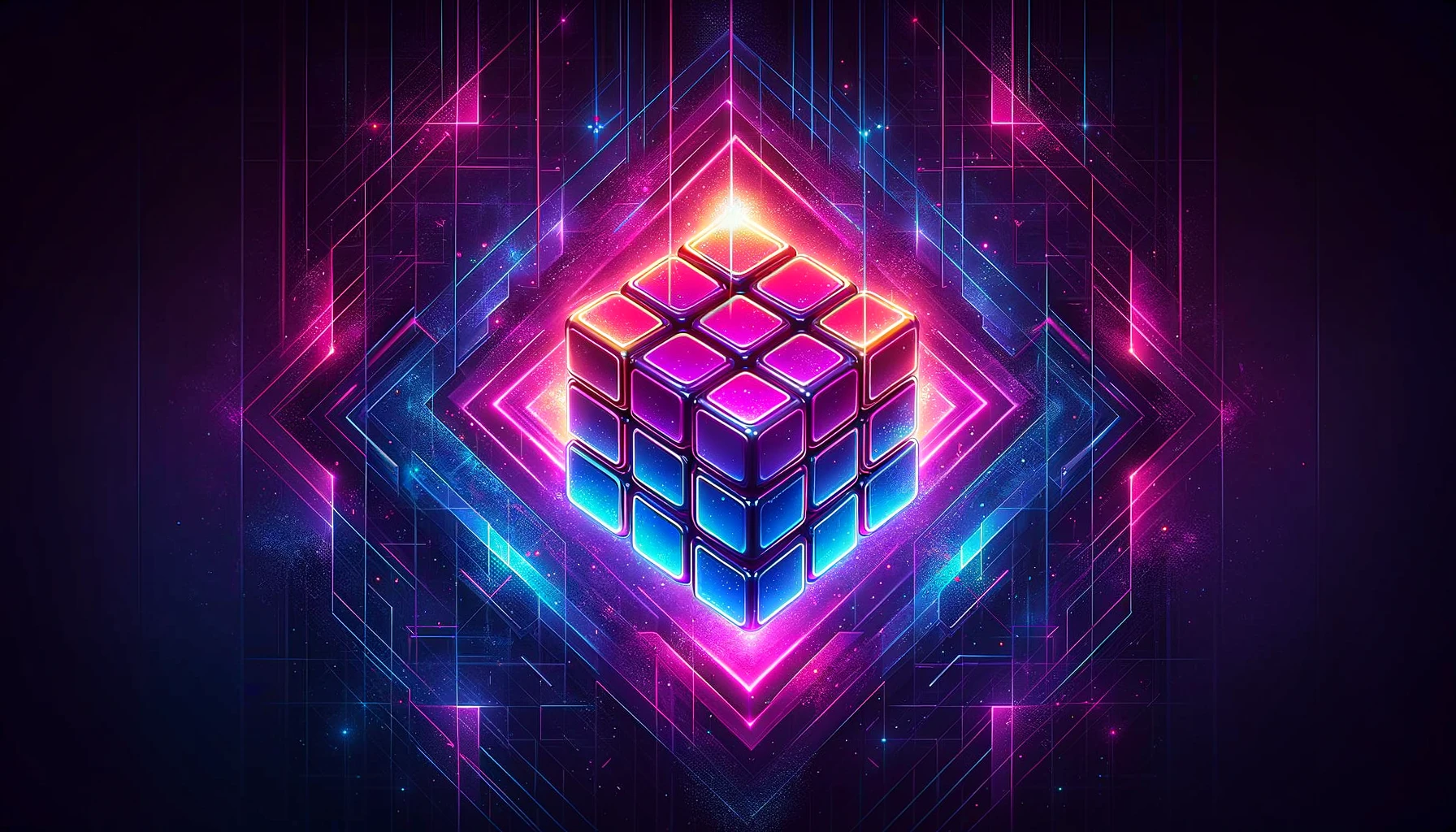 General 1792x1024 Rubik's Cube AI art synthwave retro style 3D Abstract violet (color)