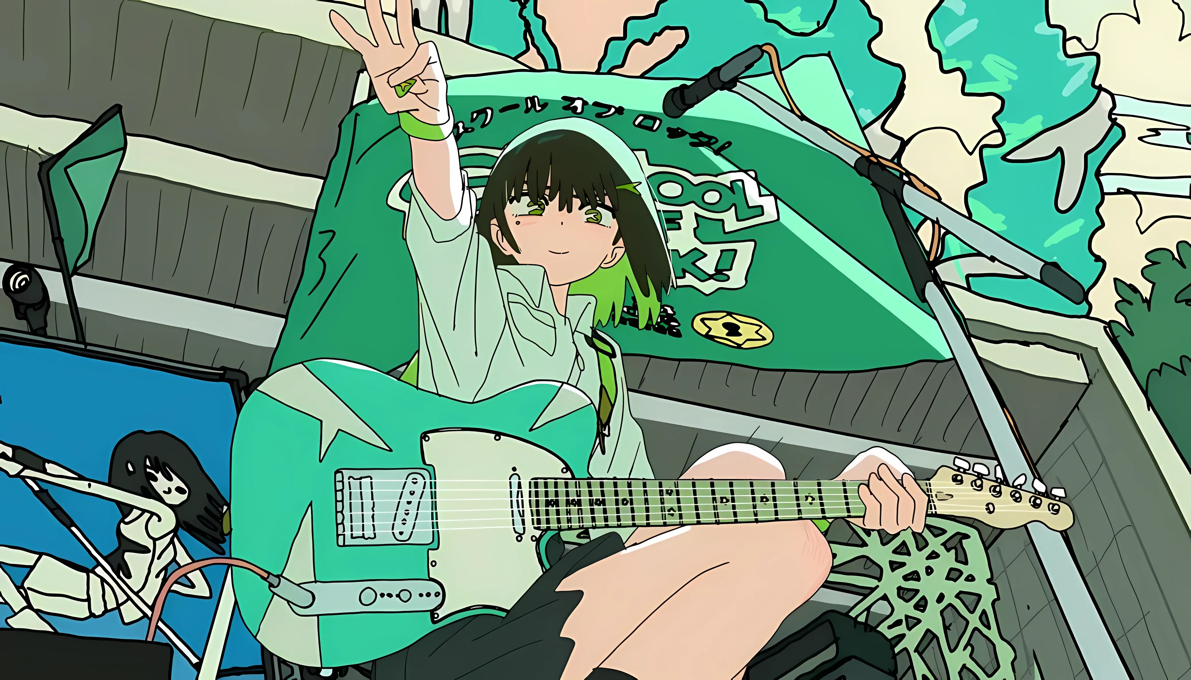 Anime 4144x2368 music Komugiko2000 anime girls digital art guitar microphone stages