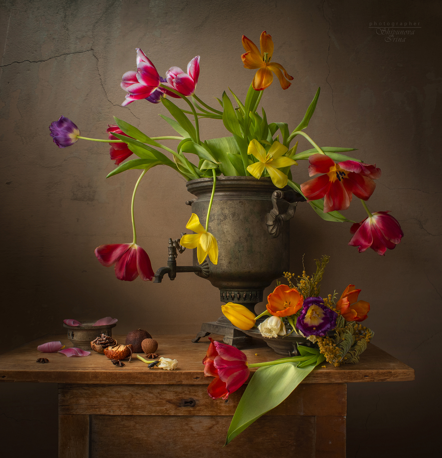 General 1500x1554 Irina Shipunova still life flowers petals vases colorful