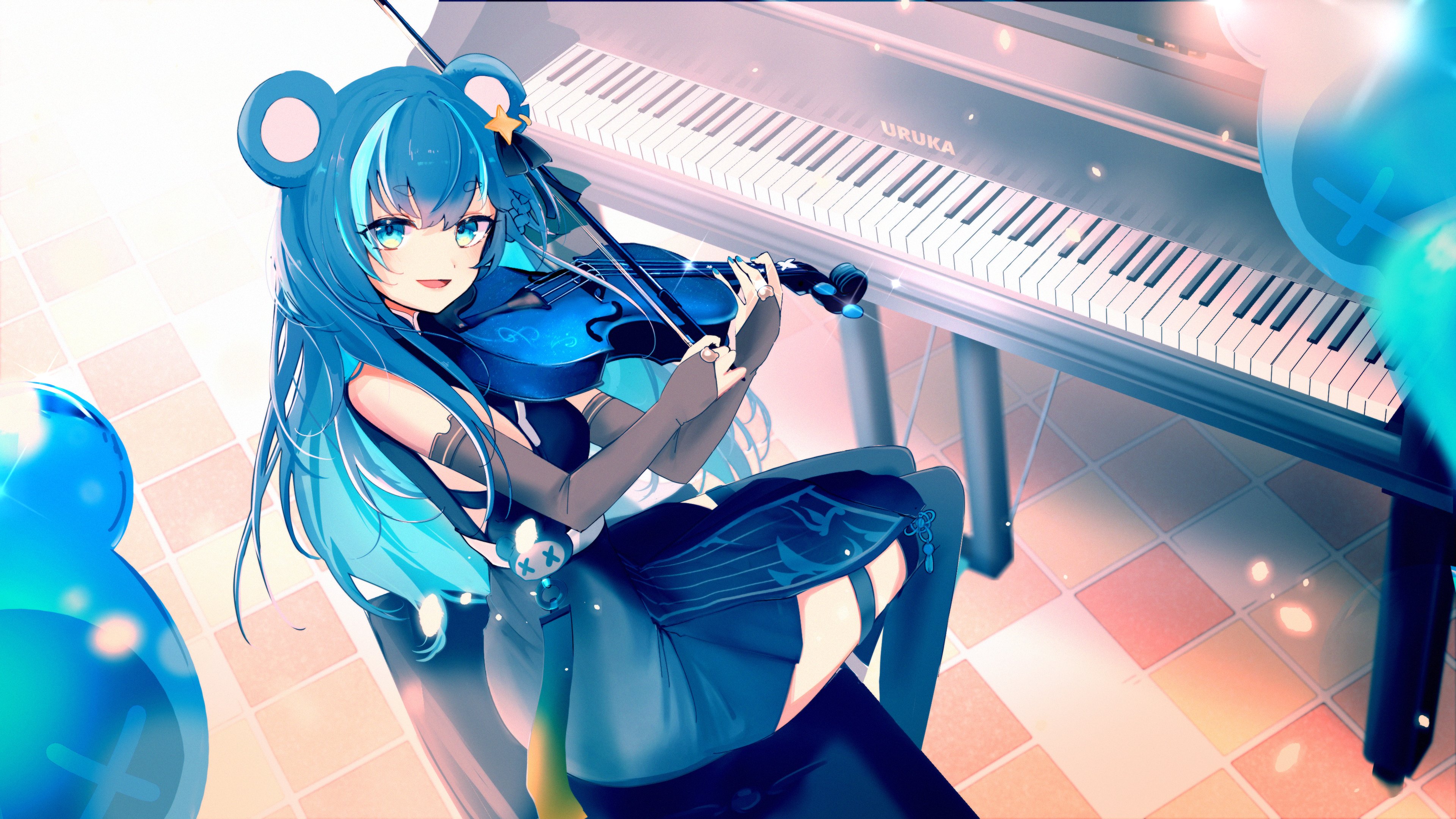 Anime 3840x2160 Fujikura Uruka Phase Connect violin grand piano