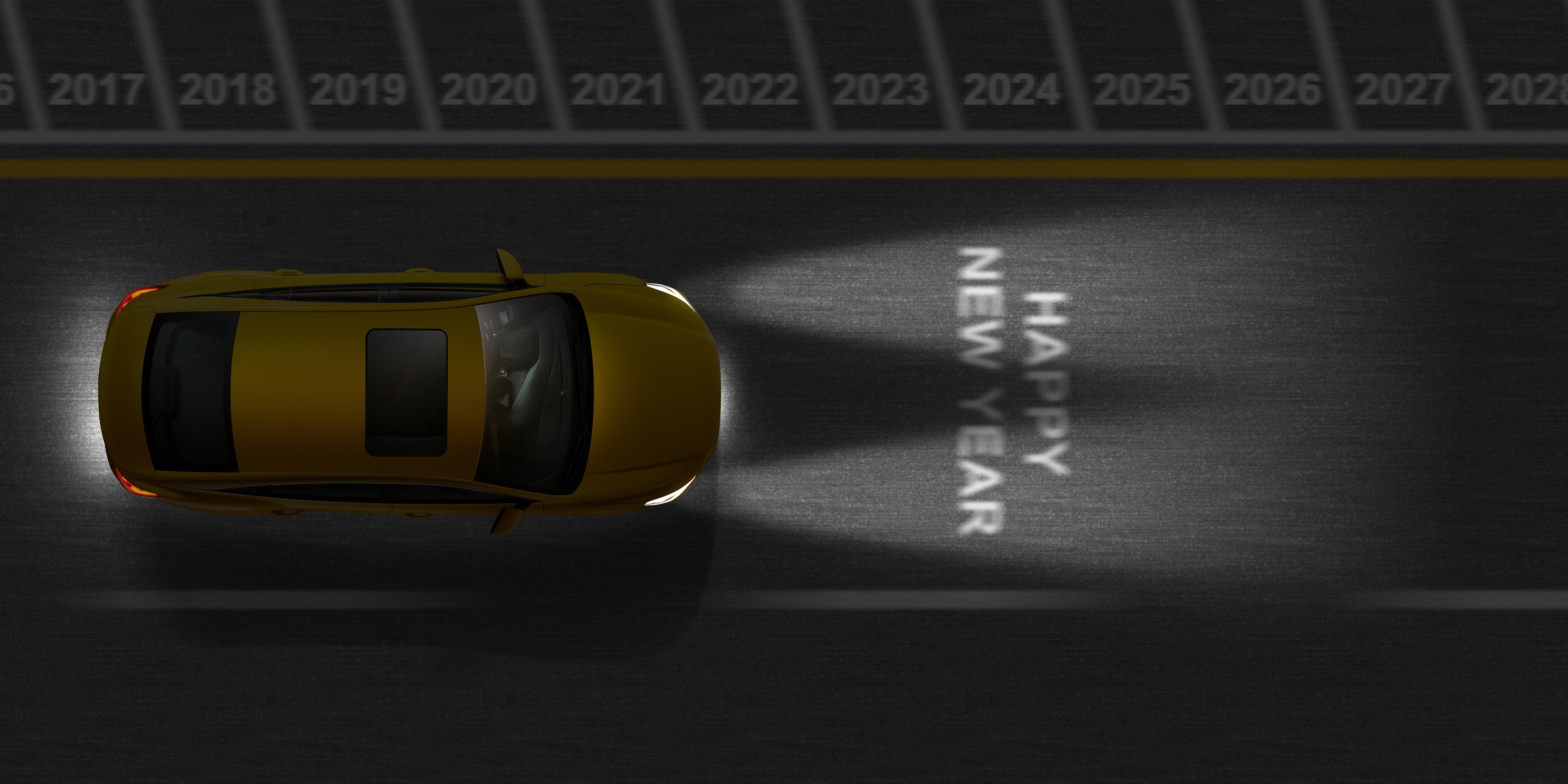 General 6000x3000 2024 (year) New Year car top view headlights road digital art
