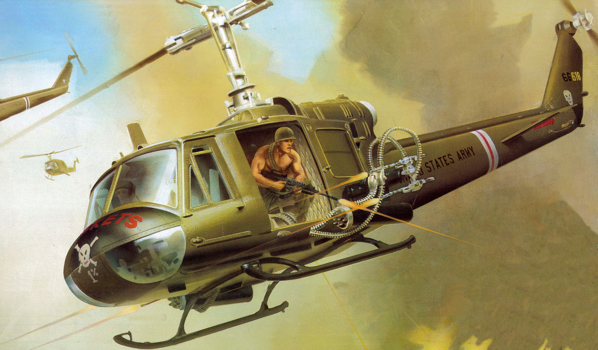 General 2048x1198 aircraft flying army military military vehicle artwork soldier helmet gun clouds muscles helicopters shirtless United States Army M16 Vietnam War Boxart