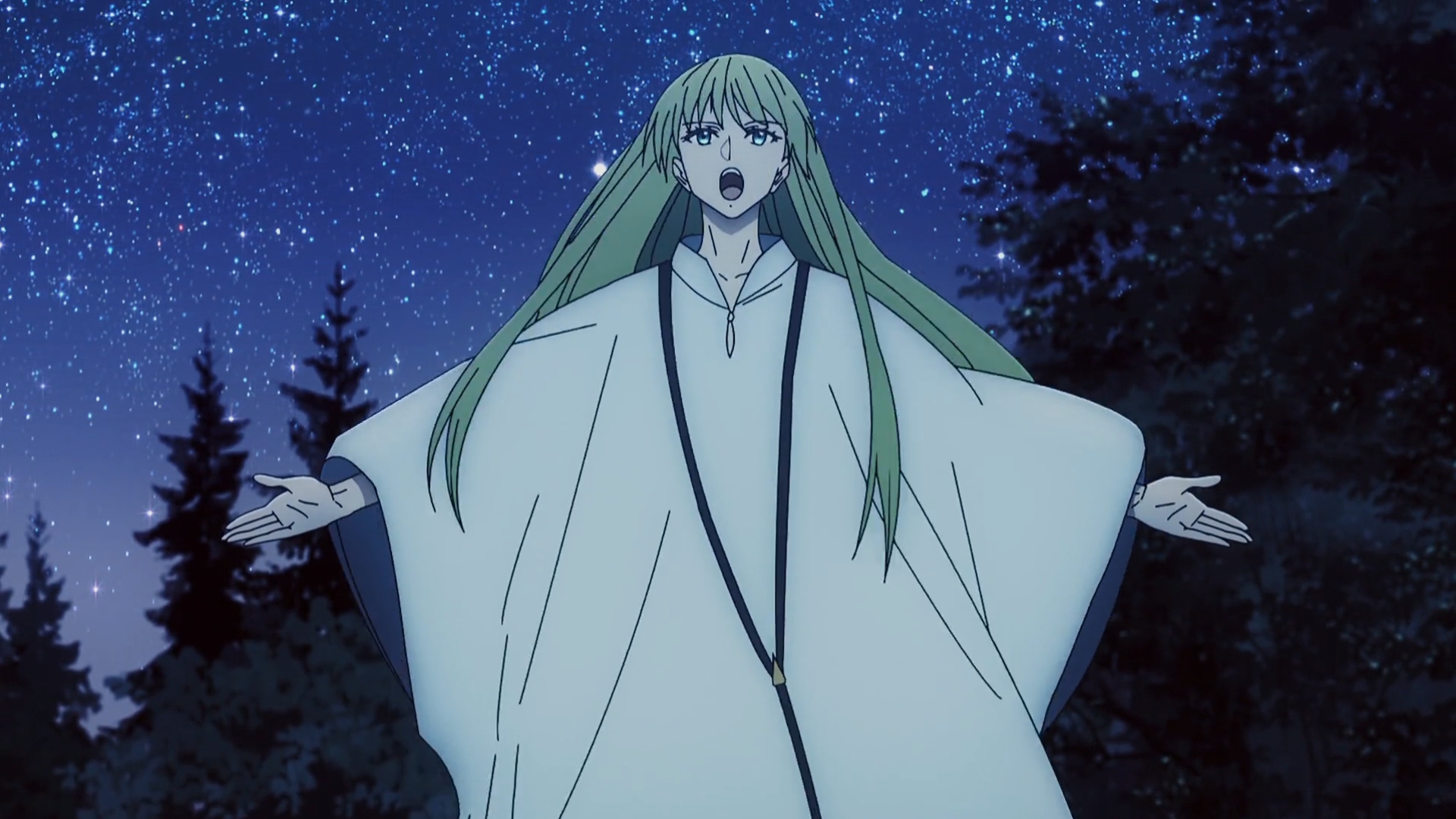 Anime 1920x1080 Fate series Fate/strange Fake Enkidu (FGO) long hair standing sky stars trees night open mouth gender-fluid