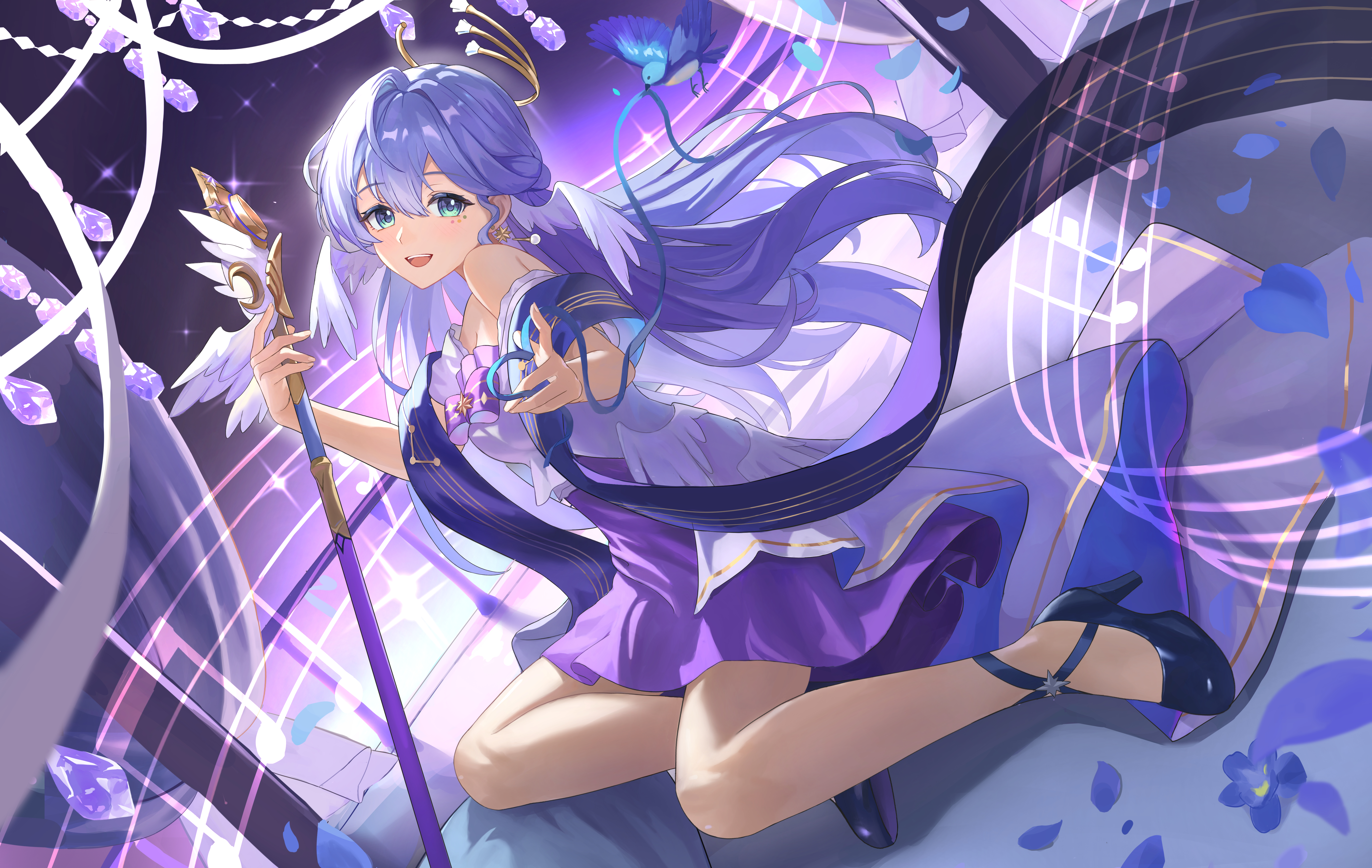 Anime 6003x3798 anime anime girls purple hair birds Robin (Honkai: Star Rail)