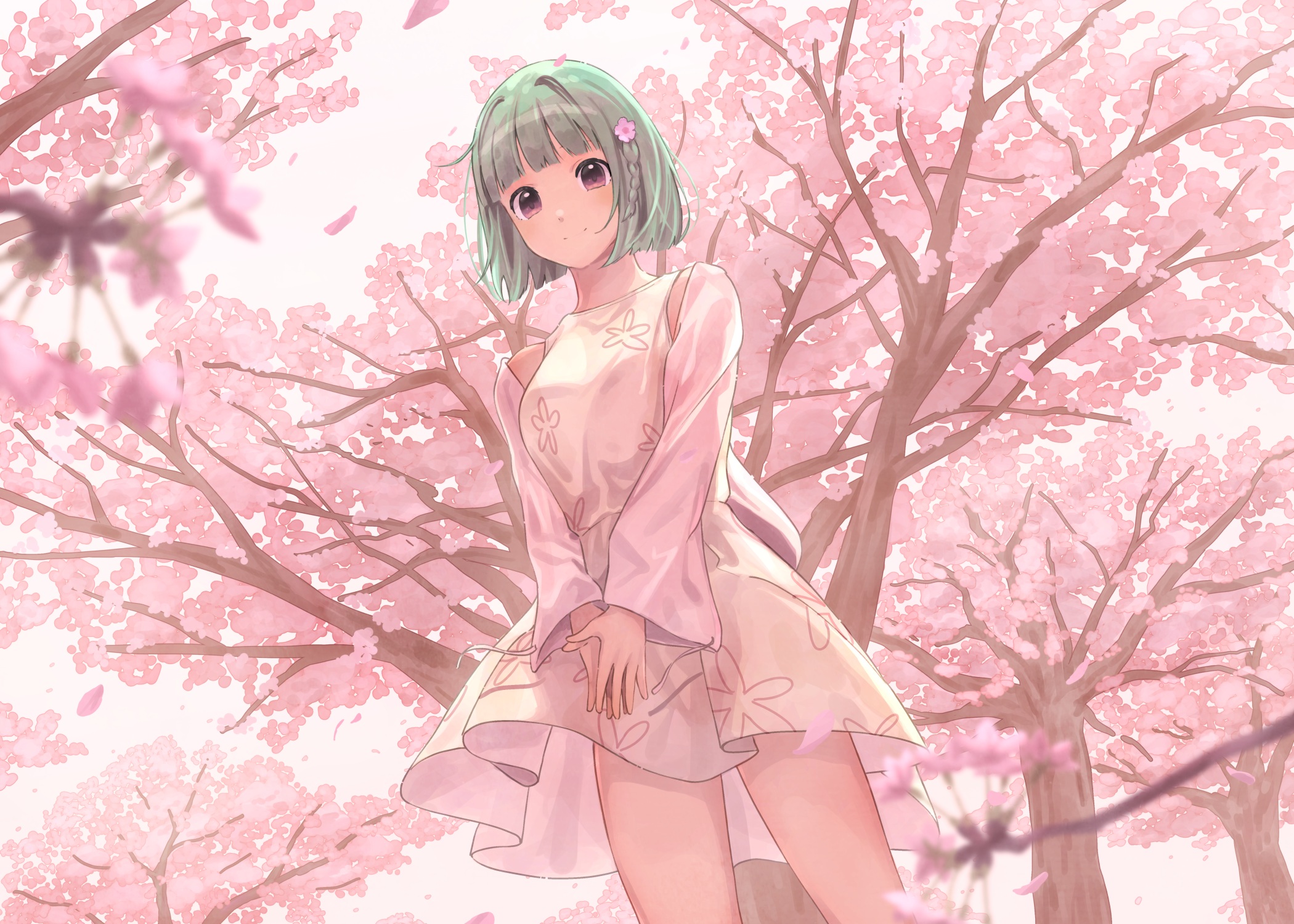 Anime 2100x1500 anime anime girls green hair cherry trees Frictional Games