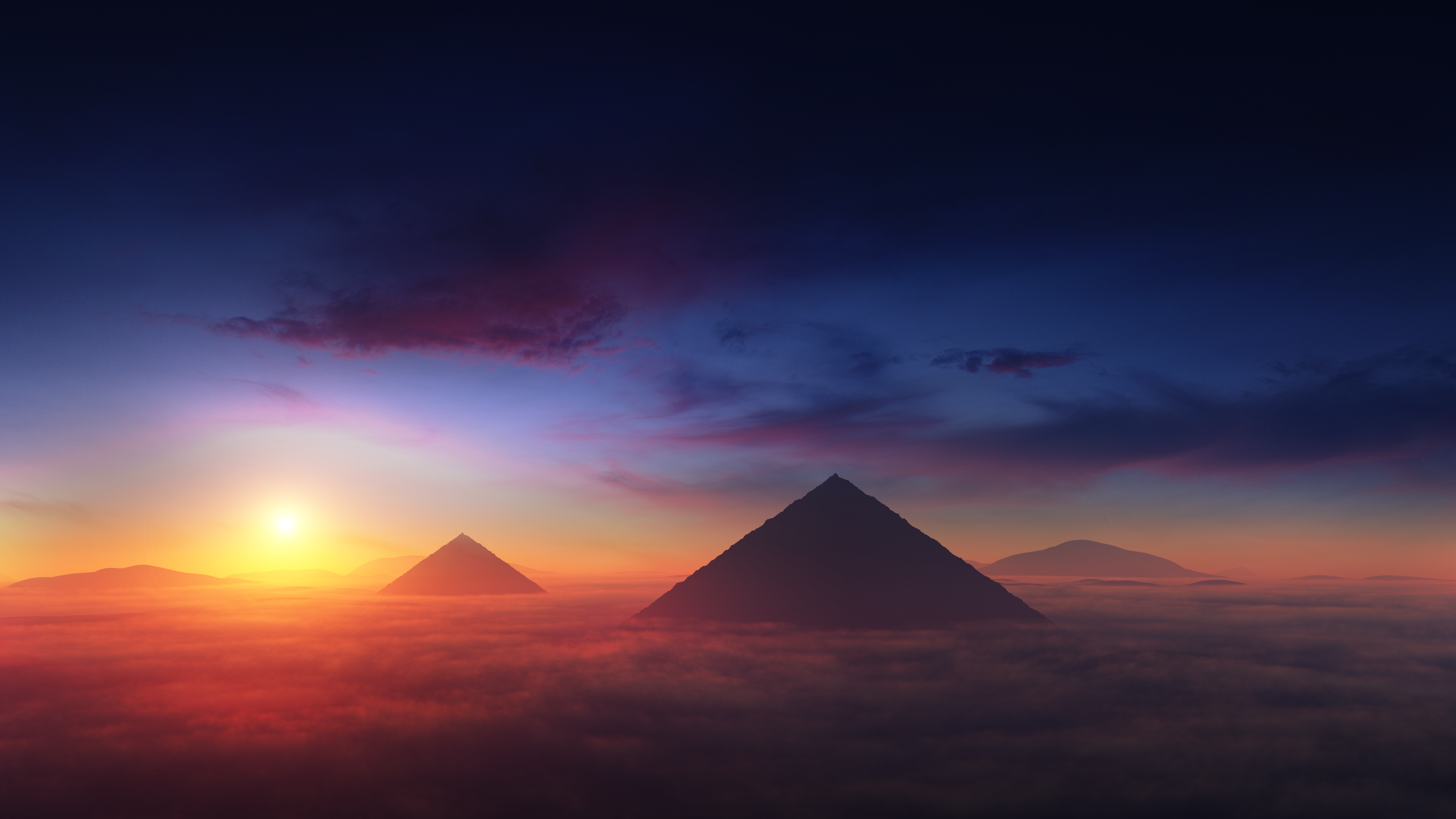 General 3840x2160 digital art artwork illustration CGI landscape sky clouds sunset pyramid hypnoshot Sun