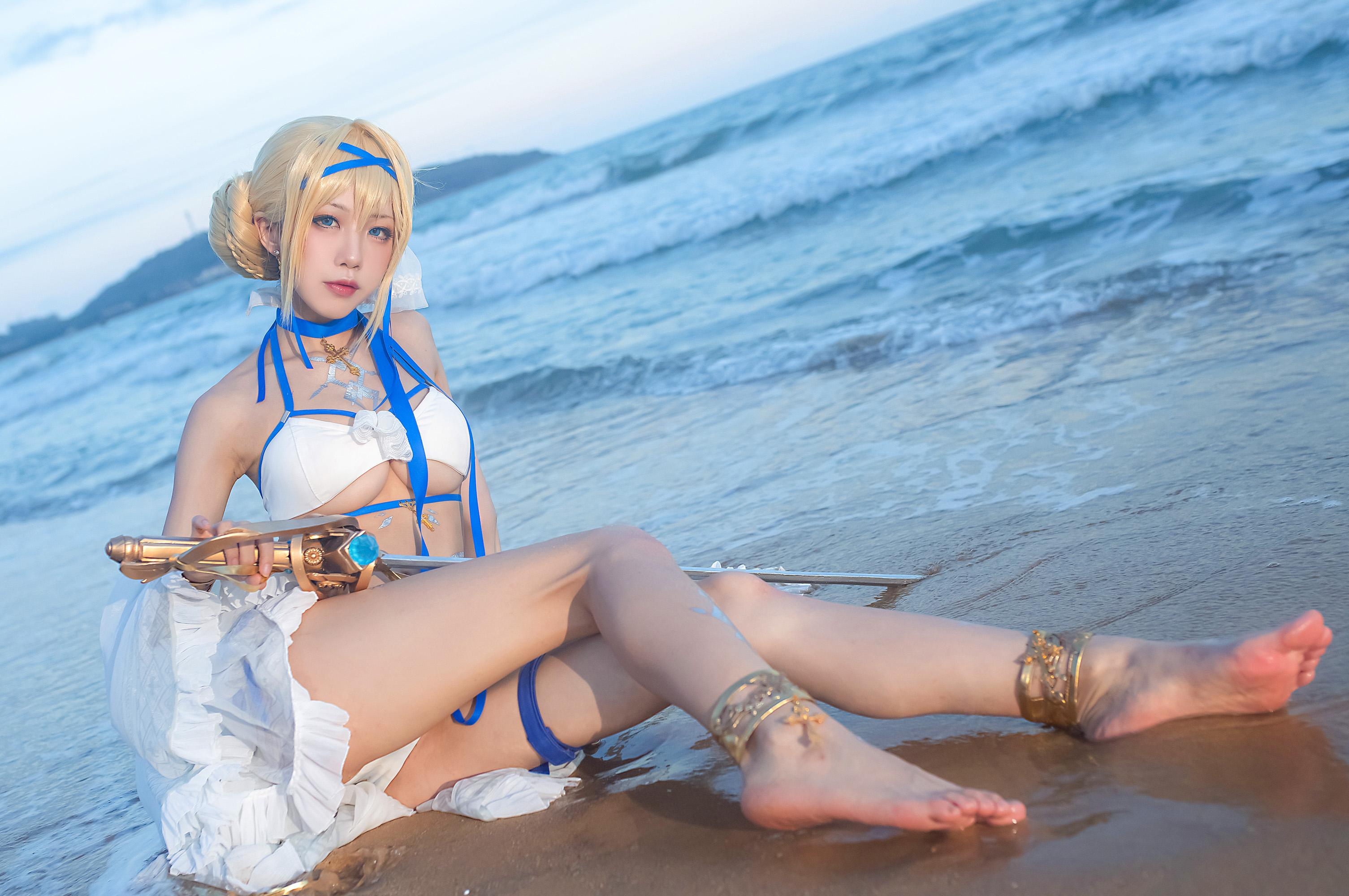 People 3010x2000 women model Asian cosplay Shuimiaoaqua Chinese model Chinese swimwear cleavage big boobs women outdoors Azur Lane Jeanne d'Arc (Azur Lane) blonde blue eyes looking at viewer pointed toes Chinese women