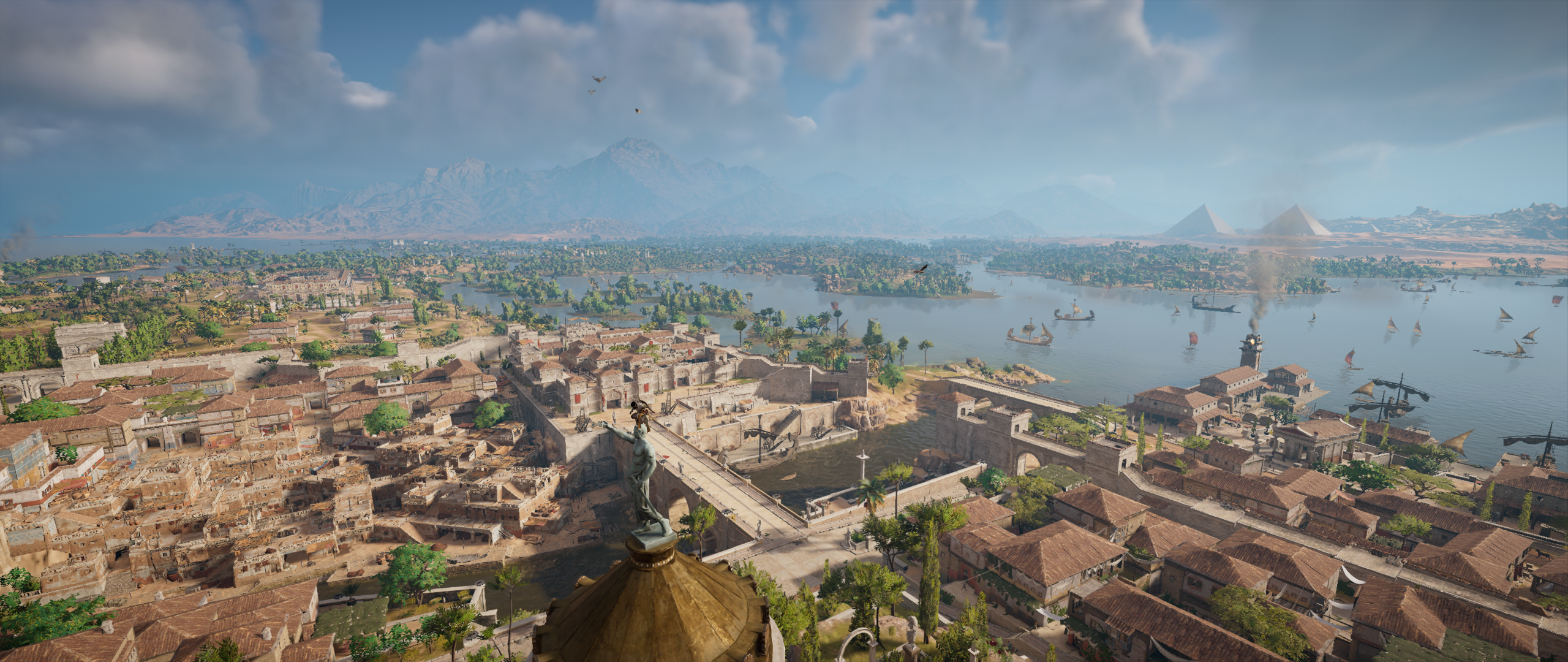 General 2560x1080 Assassin's Creed Assassin's Creed: Origins Bayek landscape Egypt Pyramids of Giza horizon video games PC gaming cityscape