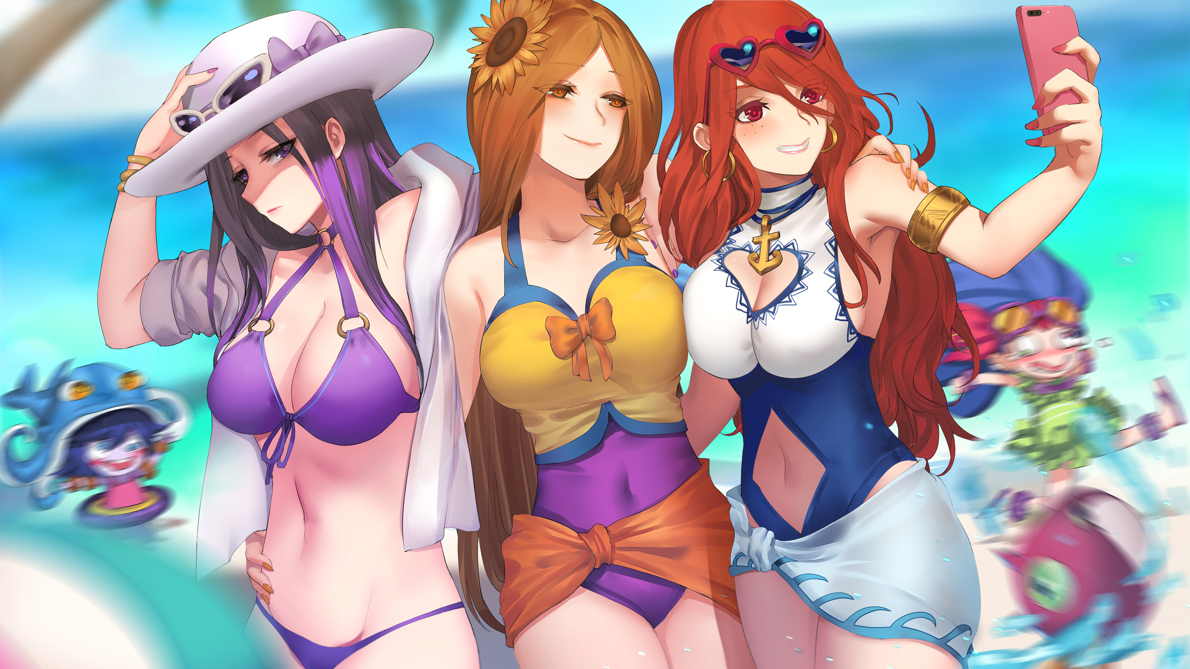 Anime 3840x2160 League of Legends video games Caitlyn (League of Legends) pool party Zoe (League of Legends) Leona (League of Legends) Miss Fortune (League of Legends) lulu Lulu (League of Legends) bikini selfies one-piece swimsuit PD (artist)