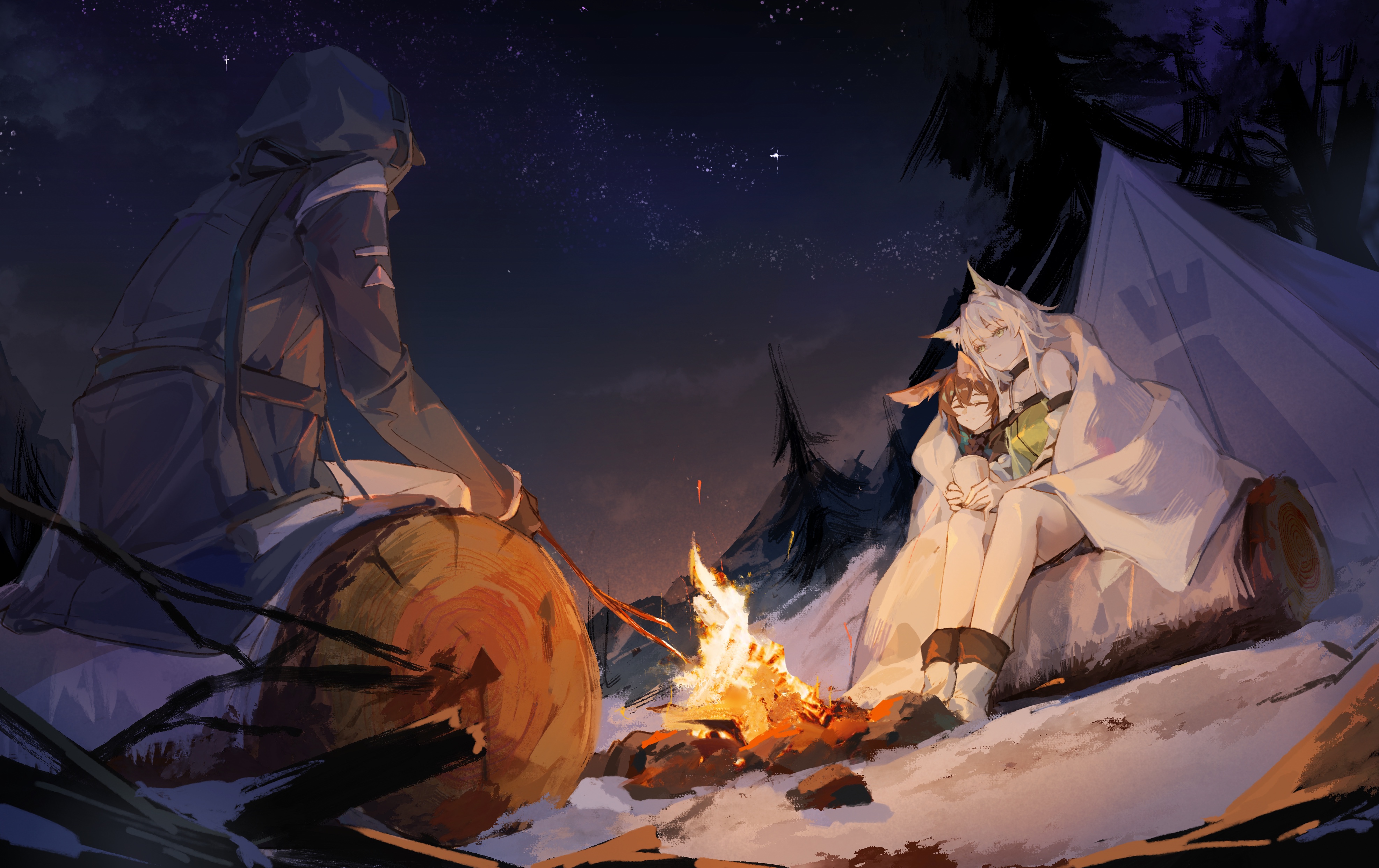 Anime guy in the night forest and bonfire, I like this - AI Generated  Artwork - NightCafe Creator