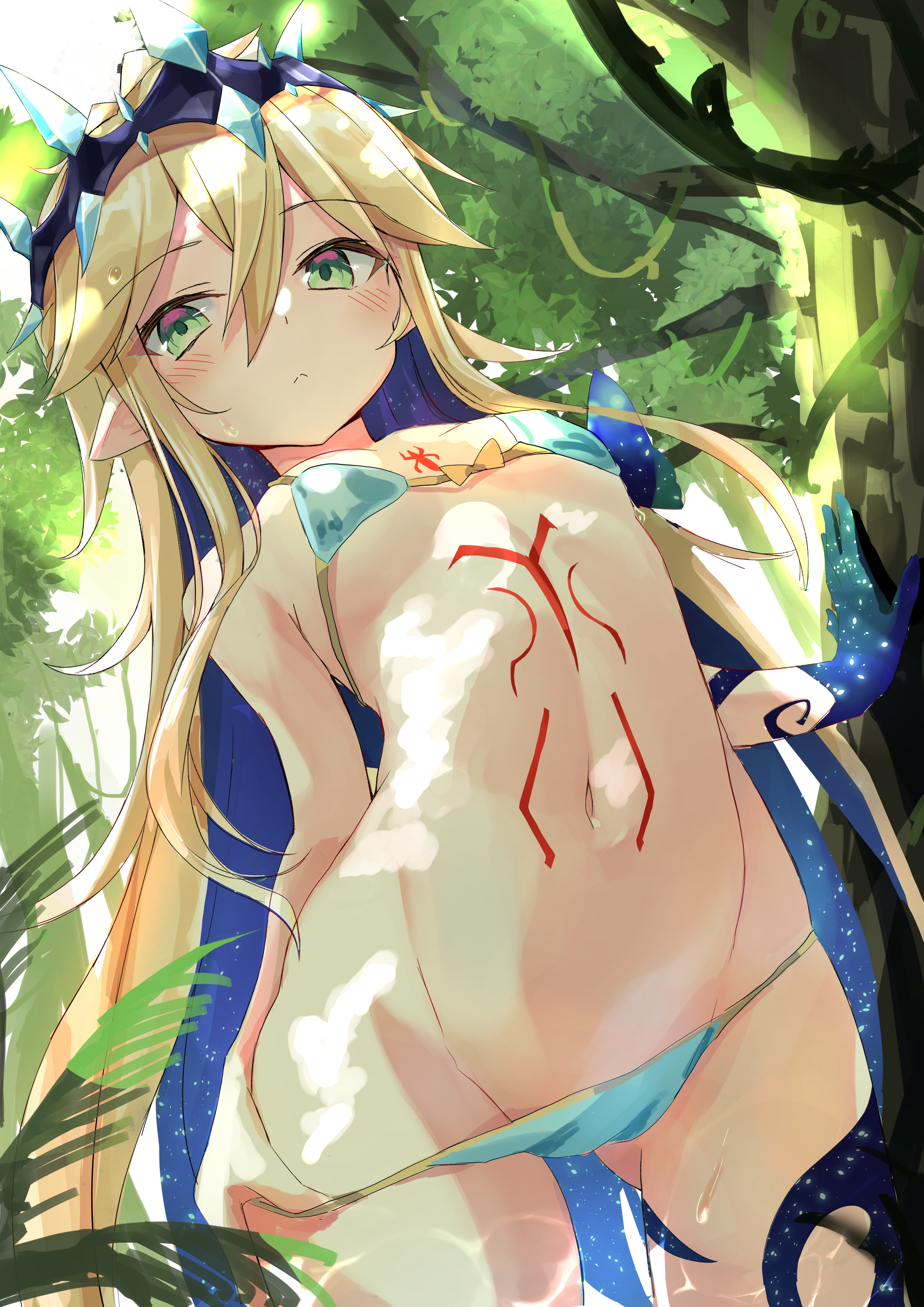 Anime 2500x3534 anime anime girls digital art 2D loli belly belly button tattoo bare midriff small boobs womb tattoo blushing arched back