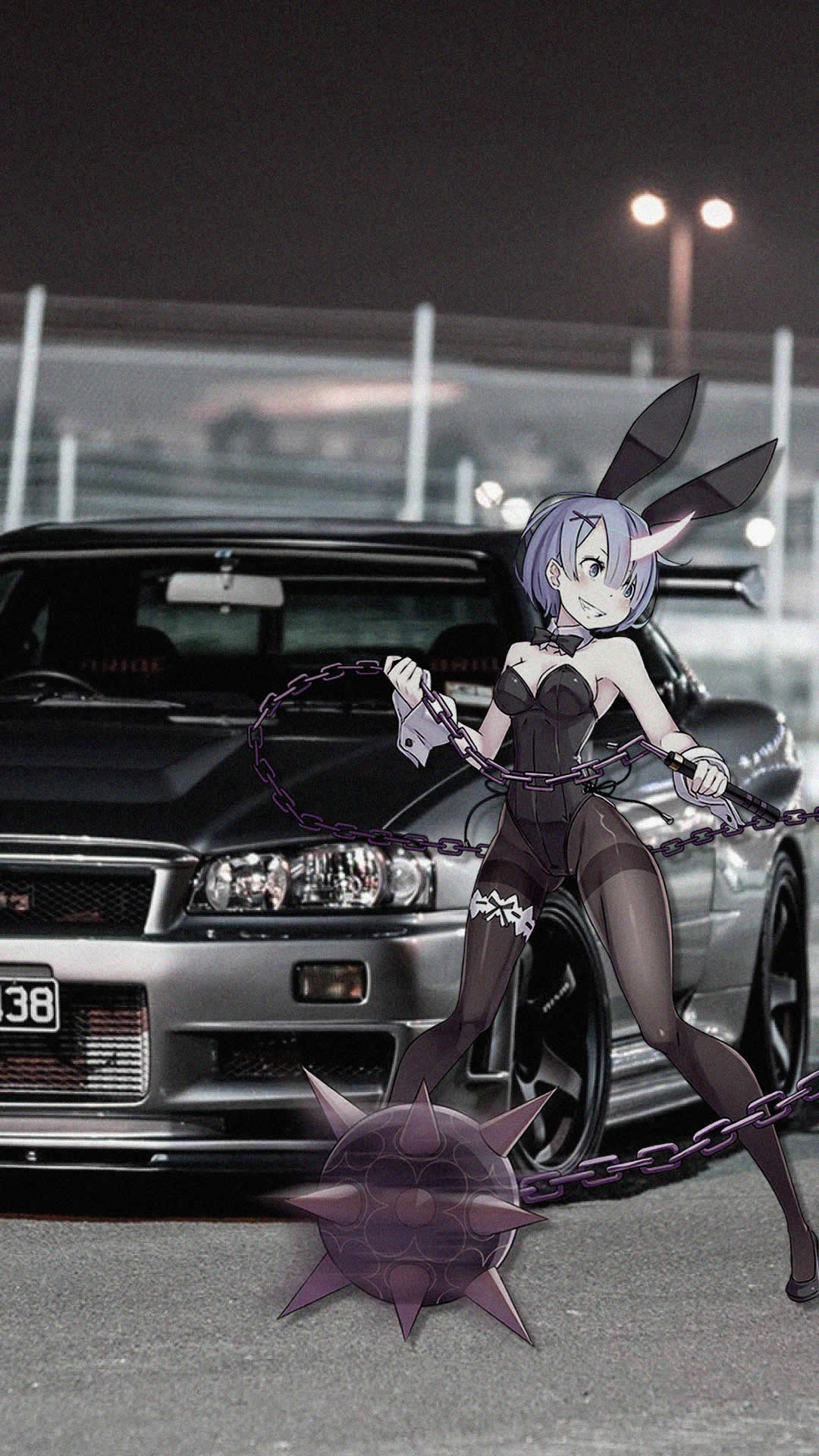 Anime 1080x1920 Nissan Skyline R34 Japanese cars Rem (Re:Zero) anime girls car animeirl