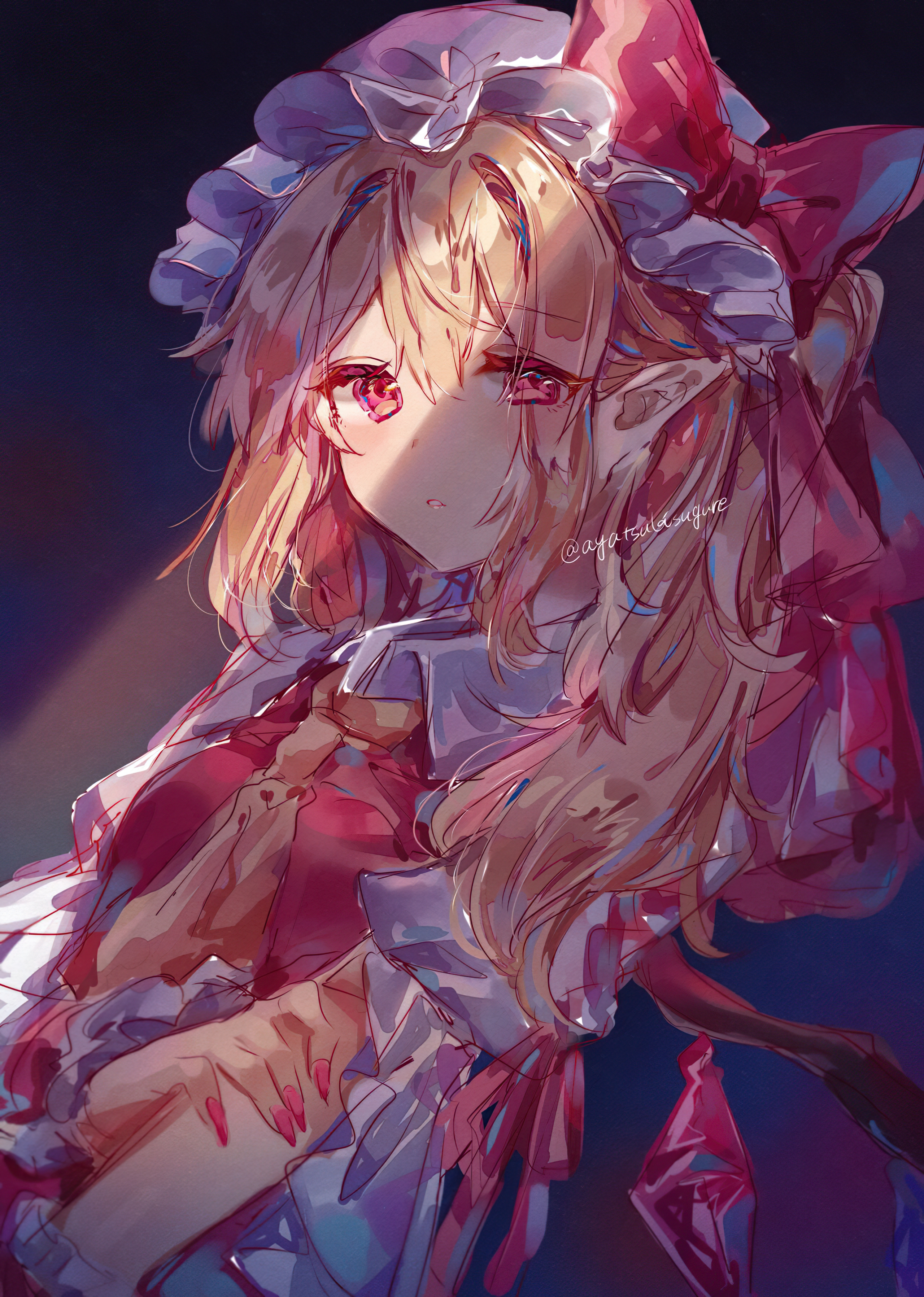 Anime 2560x3594 anime Touhou anime girls Flandre Scarlet blonde red eyes wings pointy ears