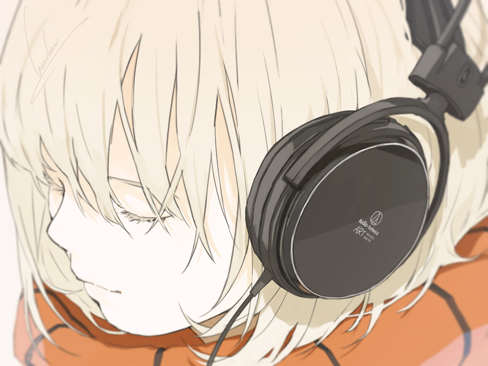 Anime 1600x1200 loundraw anime girls gray hair headphones closed eyes