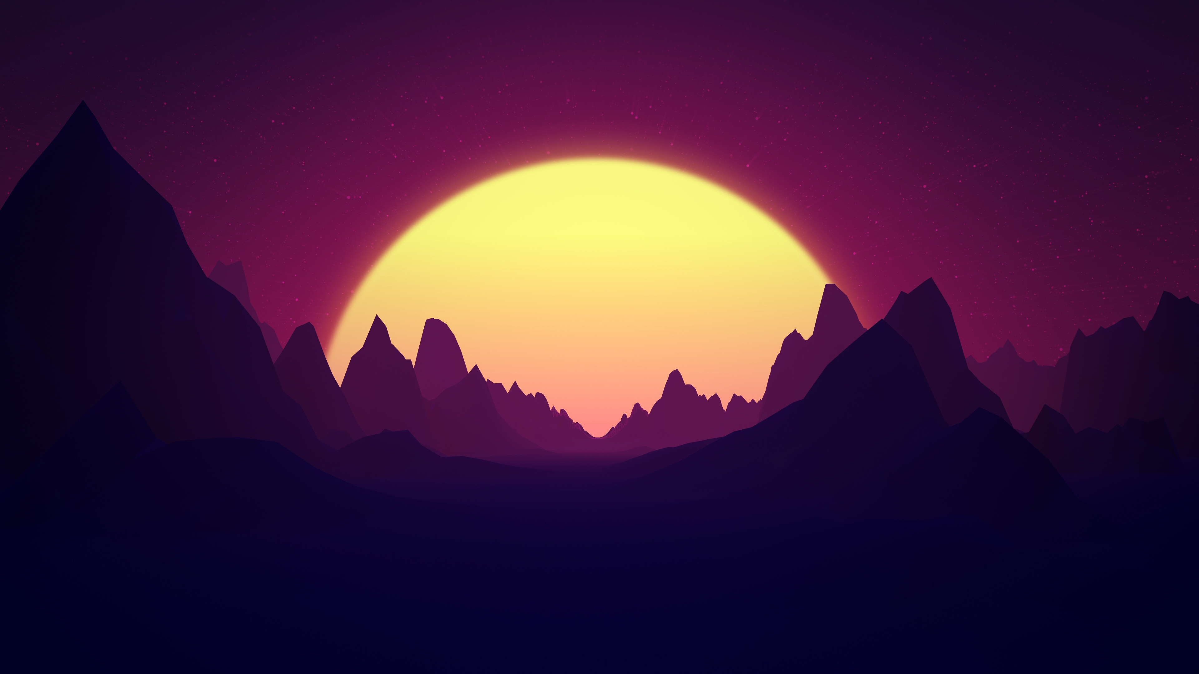 General 3840x2160 CGI night Sun glowing mountains landscape dark artwork