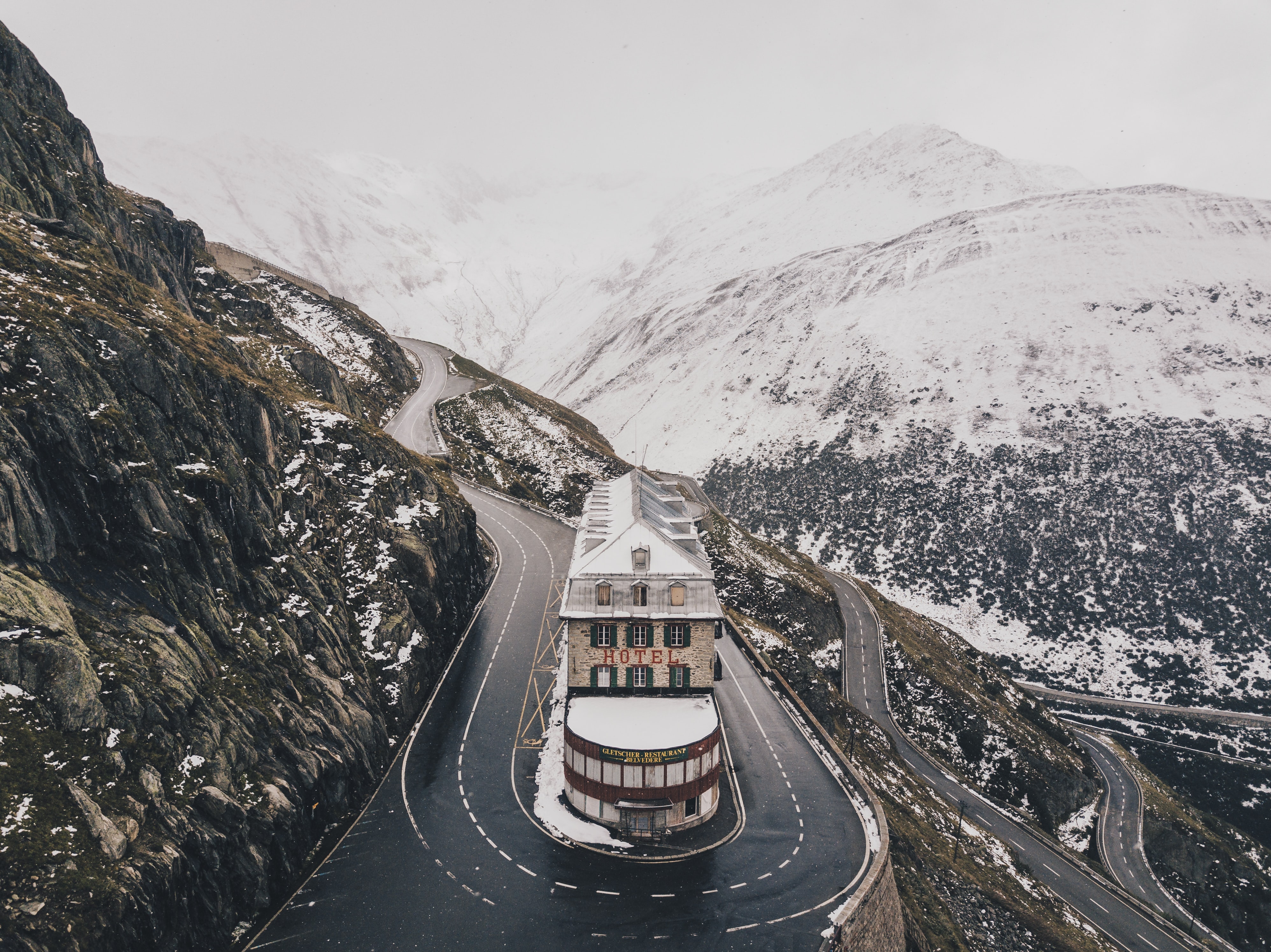 General 3992x2992 Switzerland hotel road mountains snow Swiss Alps