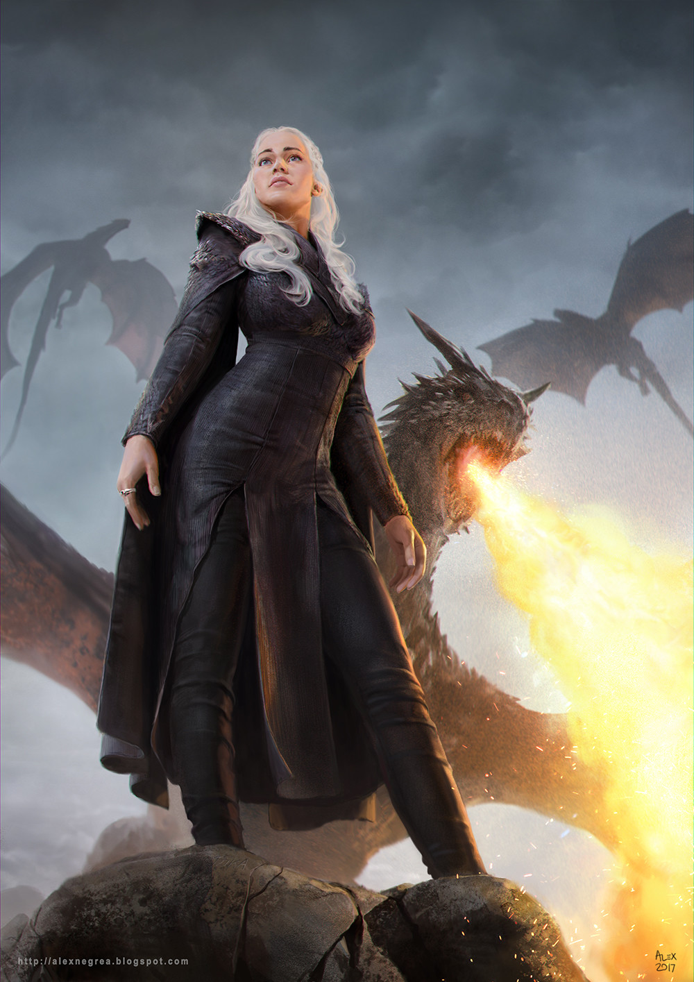 General 1000x1415 TV series Game of Thrones Daenerys Targaryen dragon creature fire fantasy art fantasy girl women looking into the distance