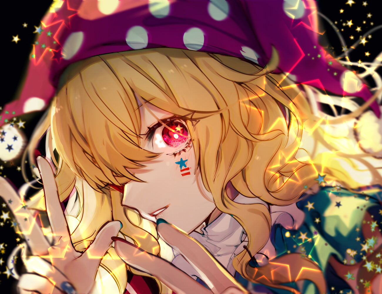 Anime 1300x1000 anime anime girls blonde red eyes face looking at viewer Touhou Clownpiece