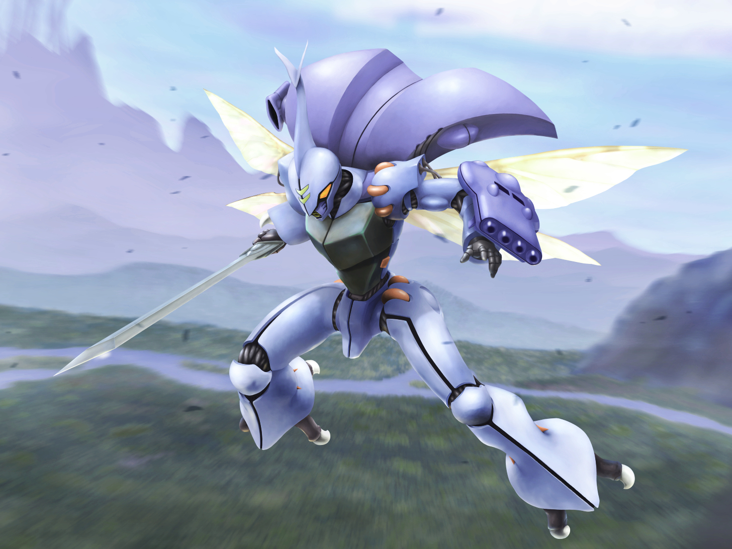 Anime 1456x1092 anime mechs Aura Battler Dunbine Dunbine Super Robot Taisen artwork digital art fan art