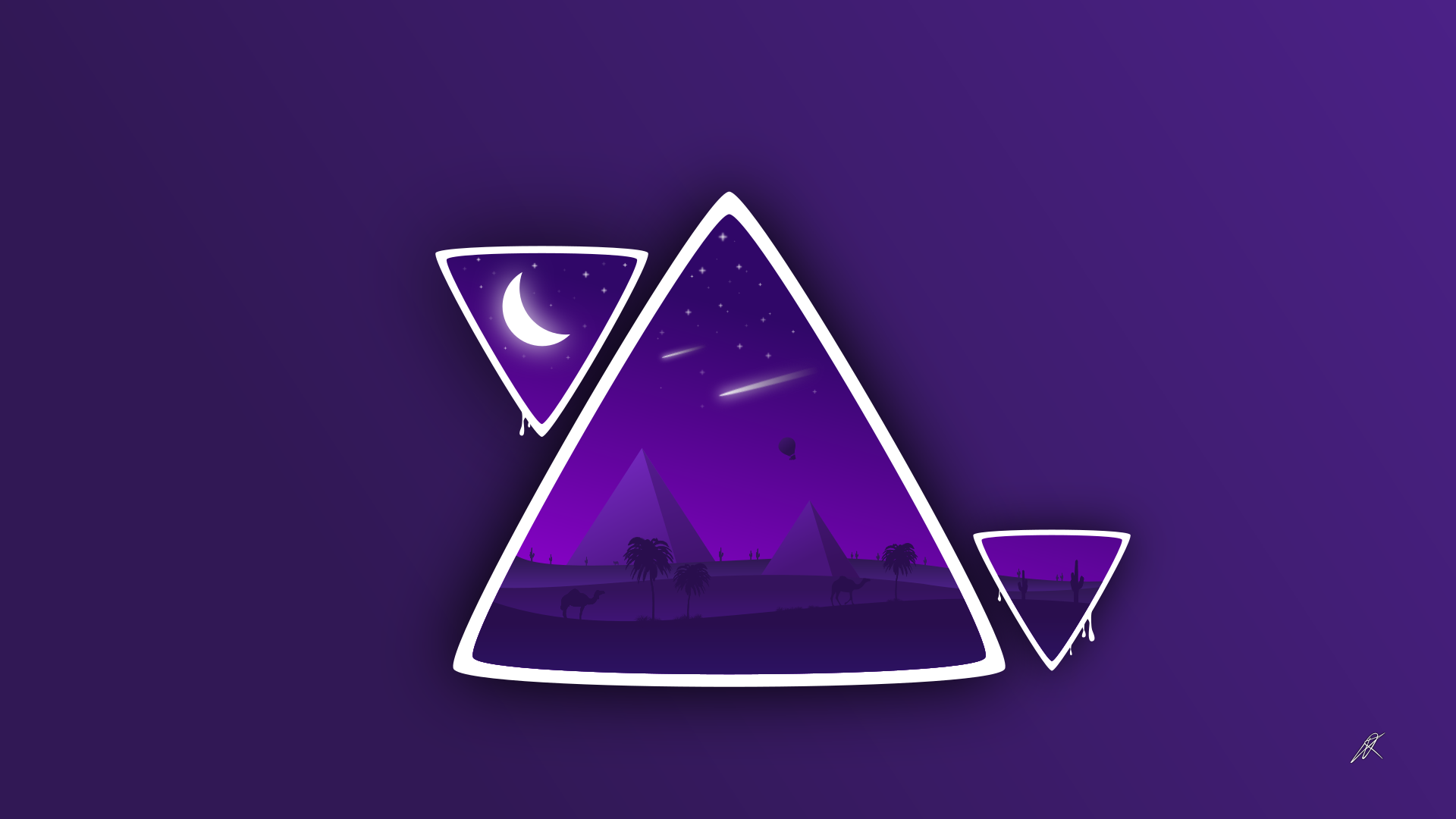 General 1920x1080 desert night vector camels pyramid illustration simple background purple background