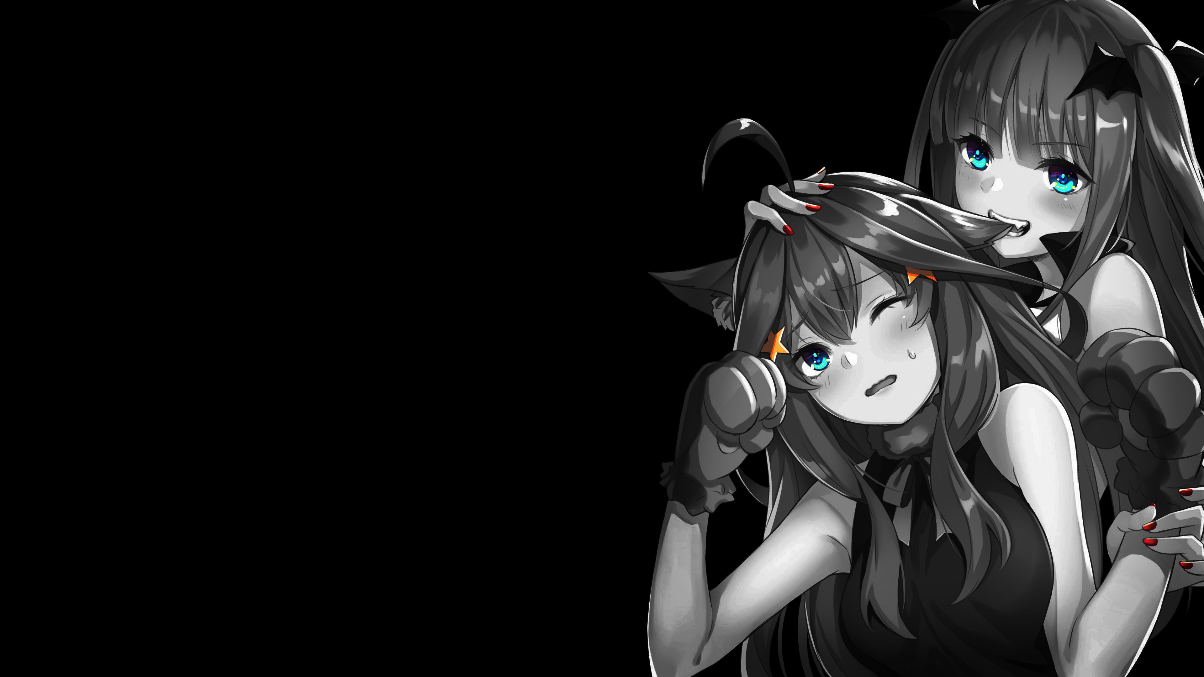 Anime 3840x2160 simple background dark background black background selective coloring anime girls