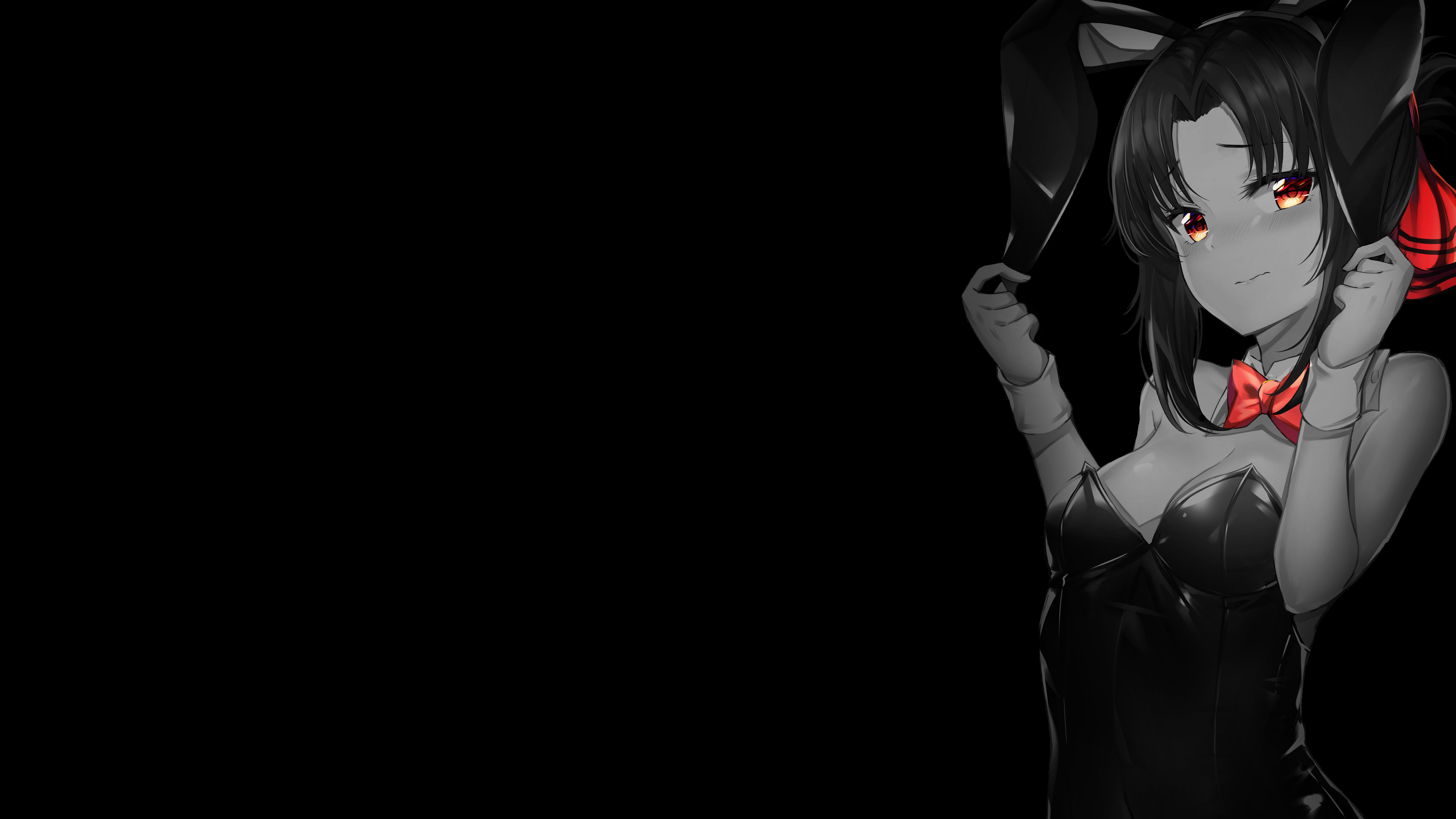 Anime 6144x3456 selective coloring black background dark background simple background anime girls bunny suit bunny ears