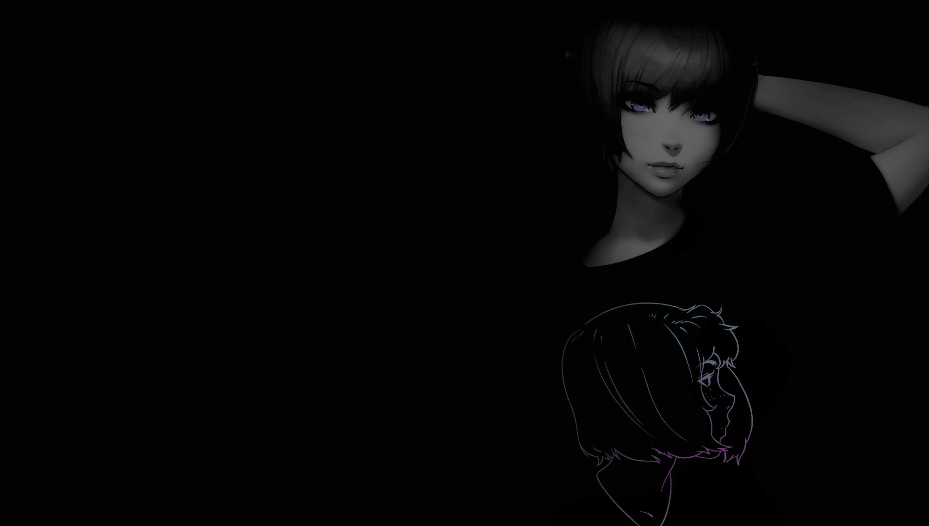 Anime 1908x1080 selective coloring dark background black background simple background anime girls