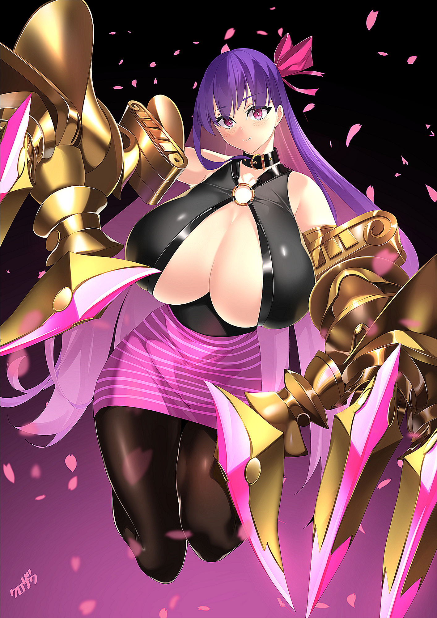 Anime 1414x2000 anime anime girls Fate series Fate/Grand Order Fate/Extra CCC Passionlip long hair purple hair solo artwork digital art fan art big boobs cleavage huge breasts
