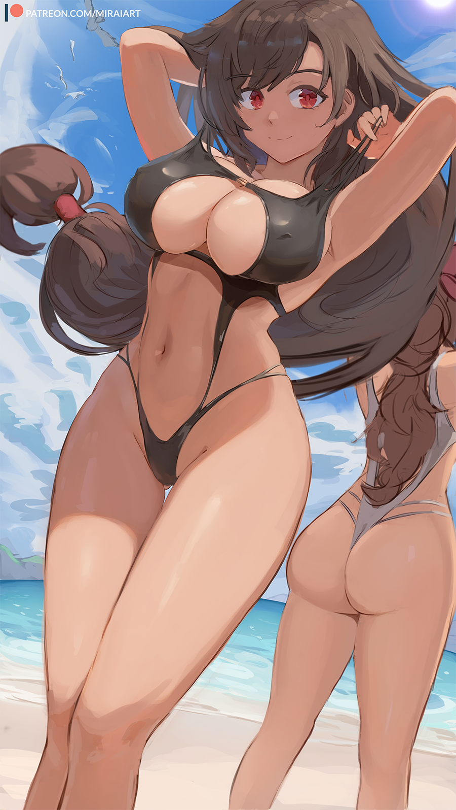 Anime 900x1596 anime girls Final Fantasy VII Tifa Lockhart smiling swimwear thighs ass boobs Mirai Hikari artwork