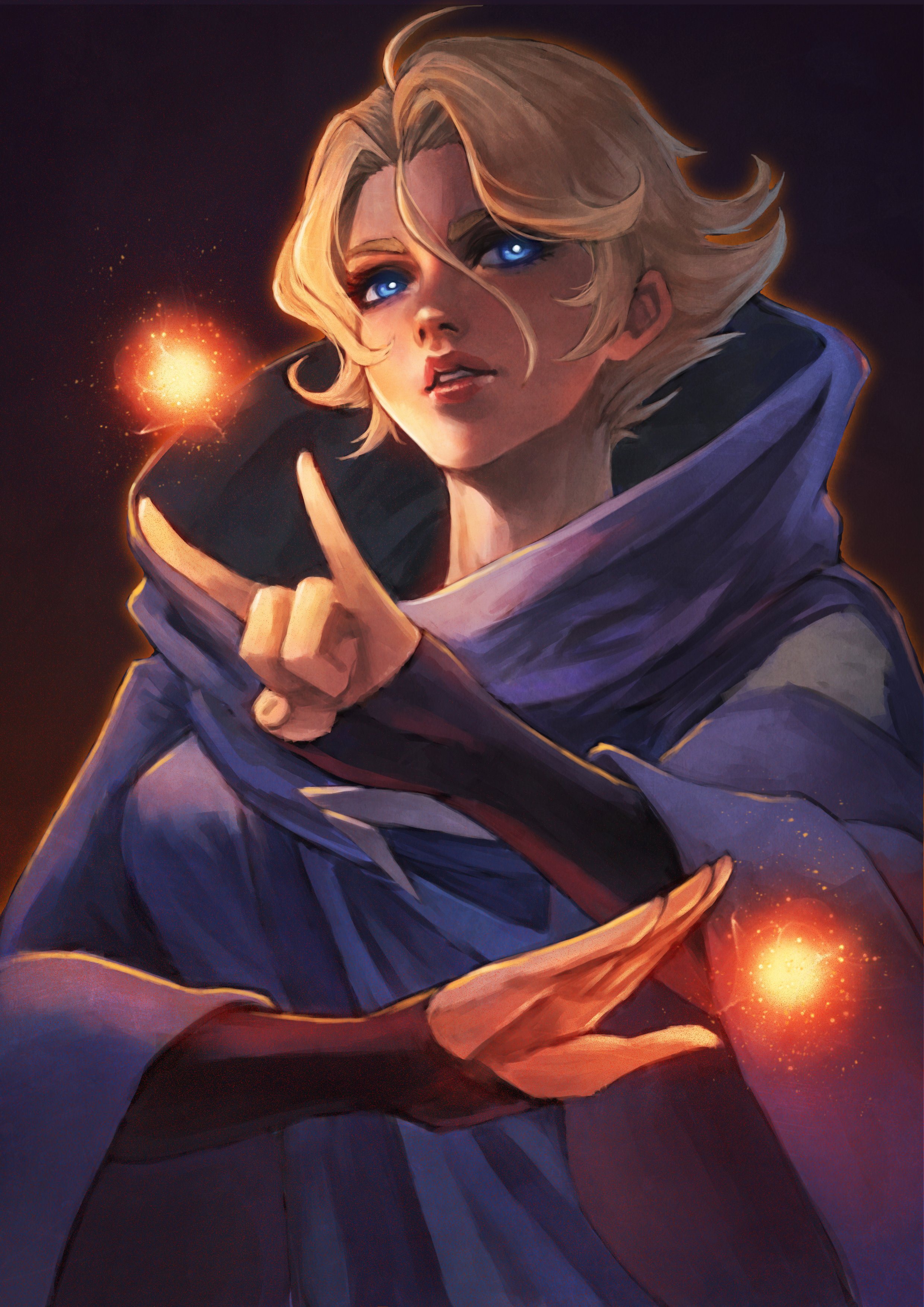 General 2480x3508 Sypha Belnades Castlevania (anime) blonde blue eyes fireballs magician cape short hair MonoriRogue
