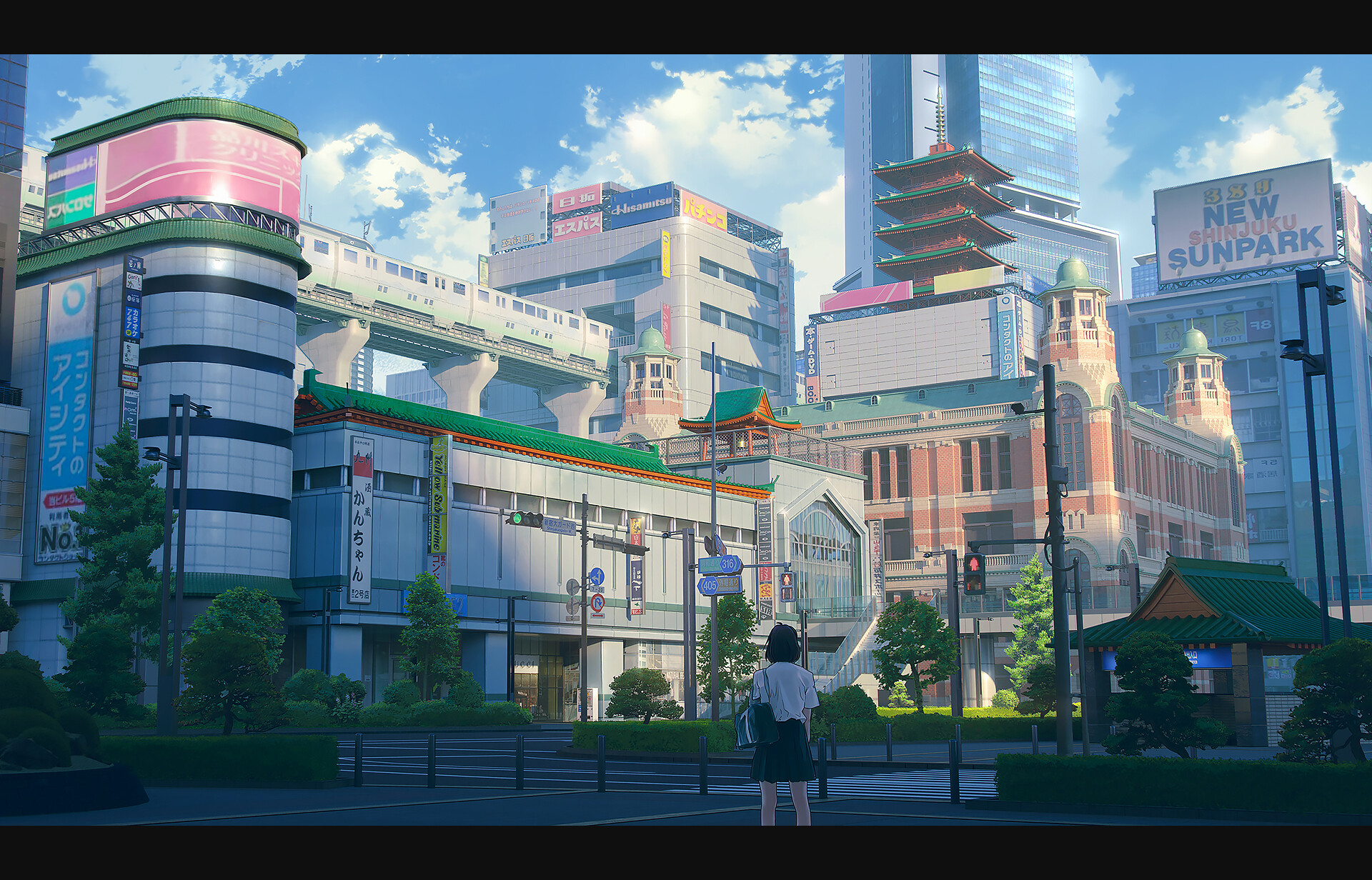 Anime 1920x1232 digital art artwork cityscape building