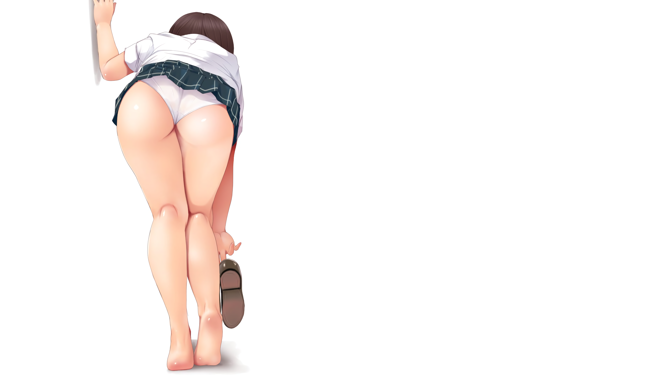Anime 2560x1440 anime anime girls ecchi thighs panties underwear miniskirt school uniform pleated skirt ass barefoot Kozue Akari