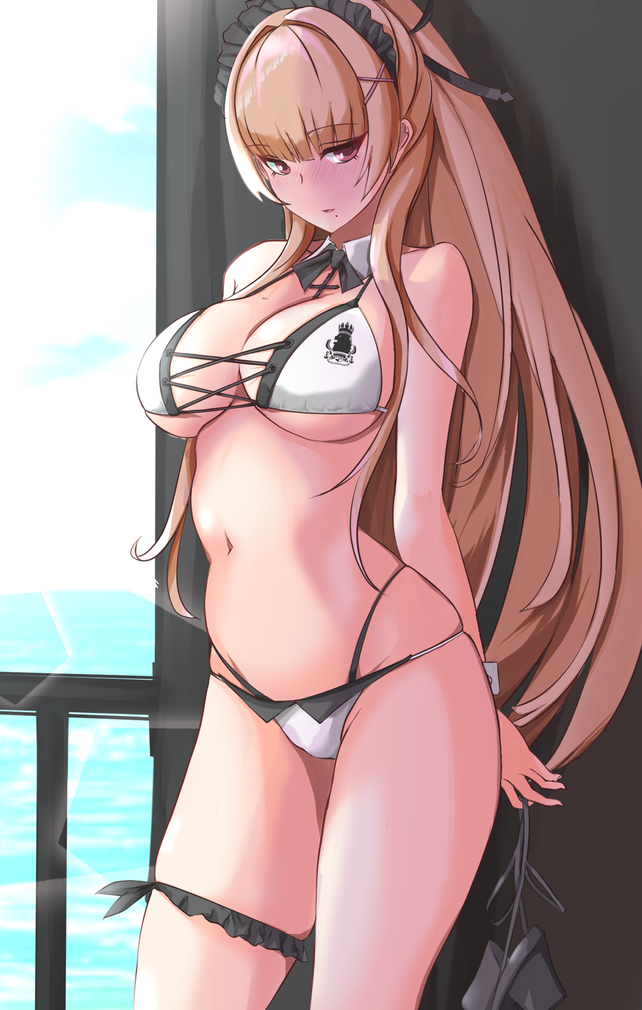 Anime 1300x2047 Azur Lane Swiftsure (Azur Lane) anime girls blonde long hair blushing maid outfit bikini big boobs Pitd