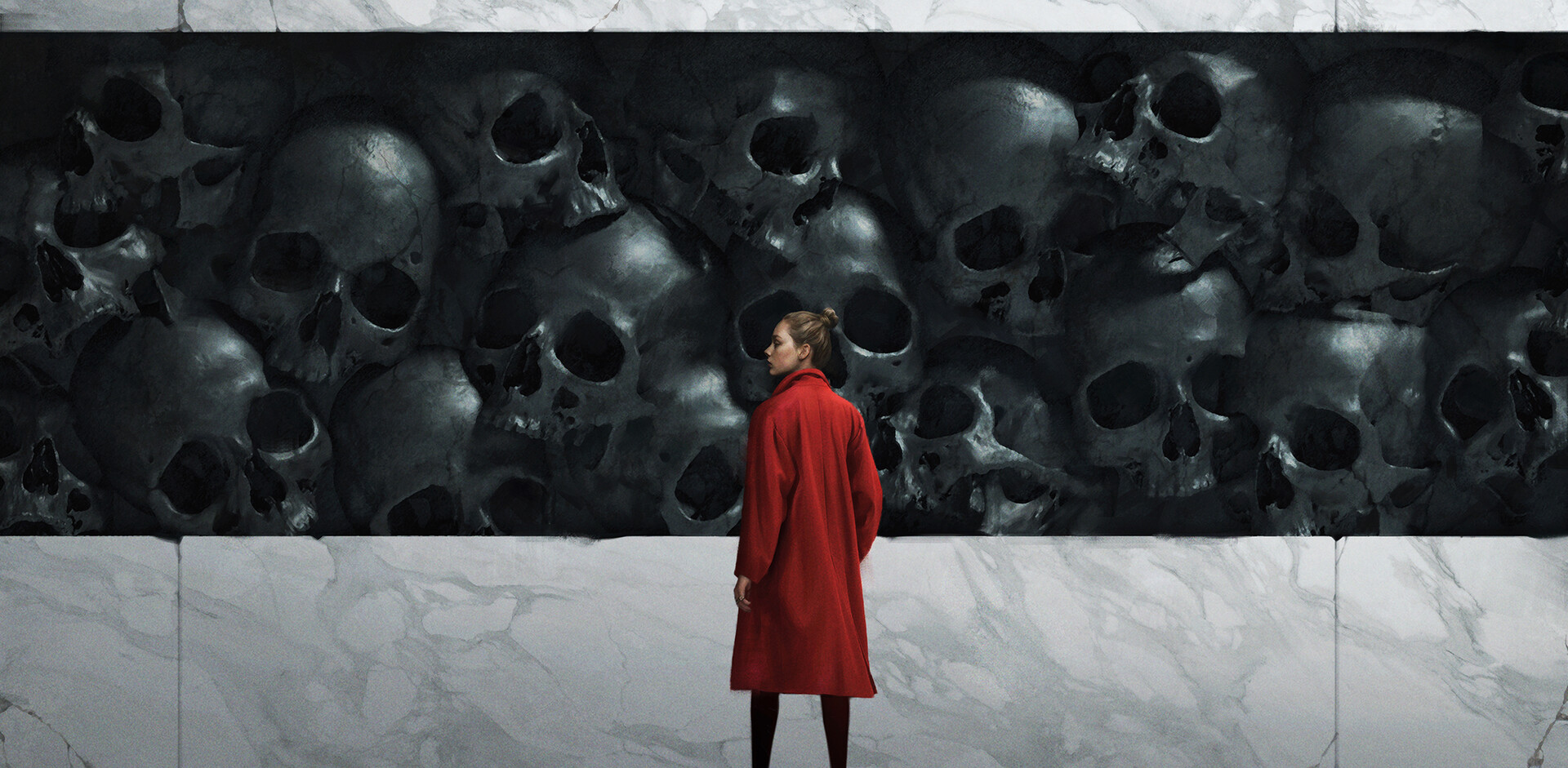 General 1920x941 Jinho Bae artwork ArtStation women standing skull red jackets contrast