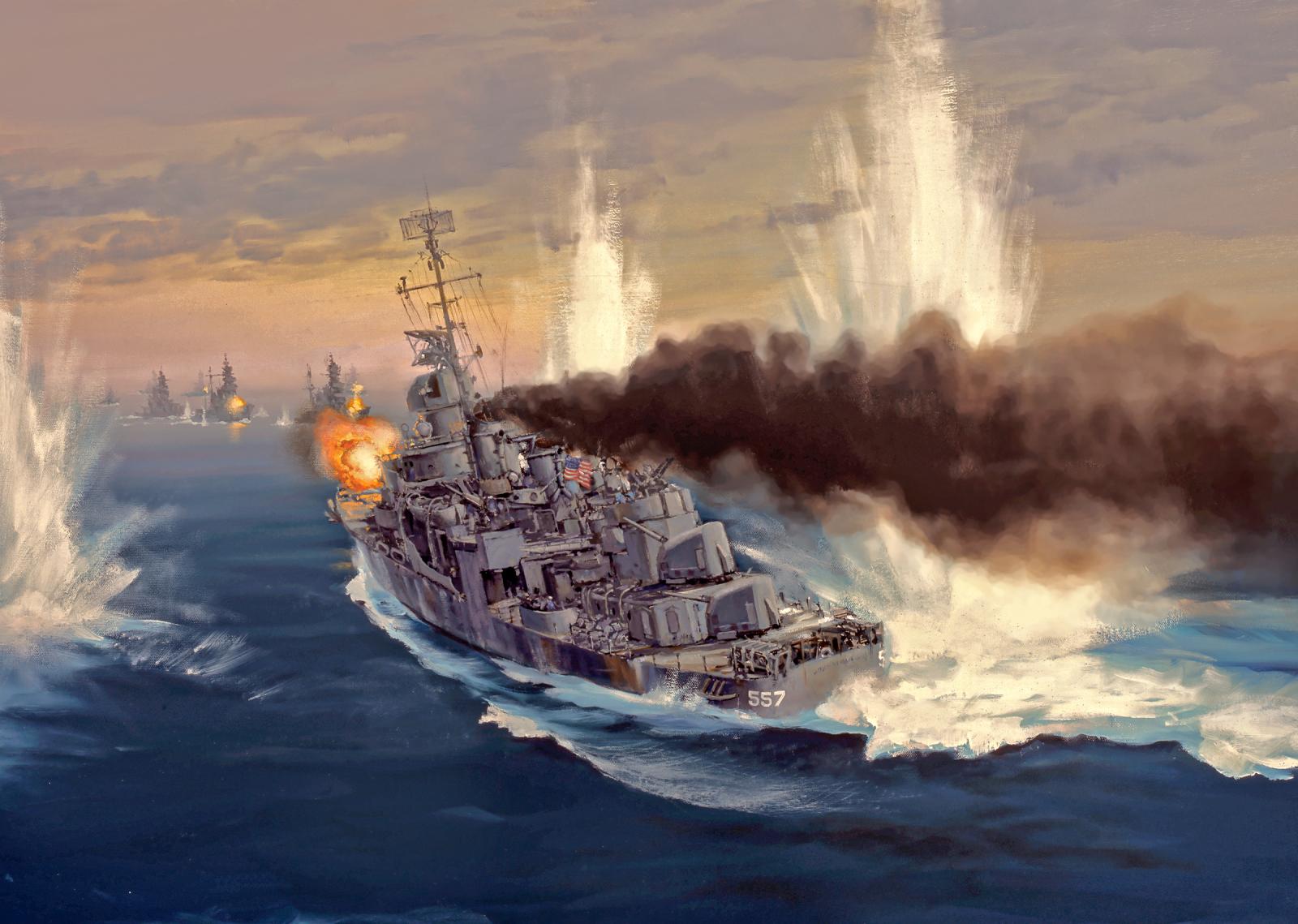 General 1600x1139 USS Johnston Battle of Leyte Gulf Destroyer Battle of Samar painting World War II Imperial Japanese Navy naval battles Jack Fellows