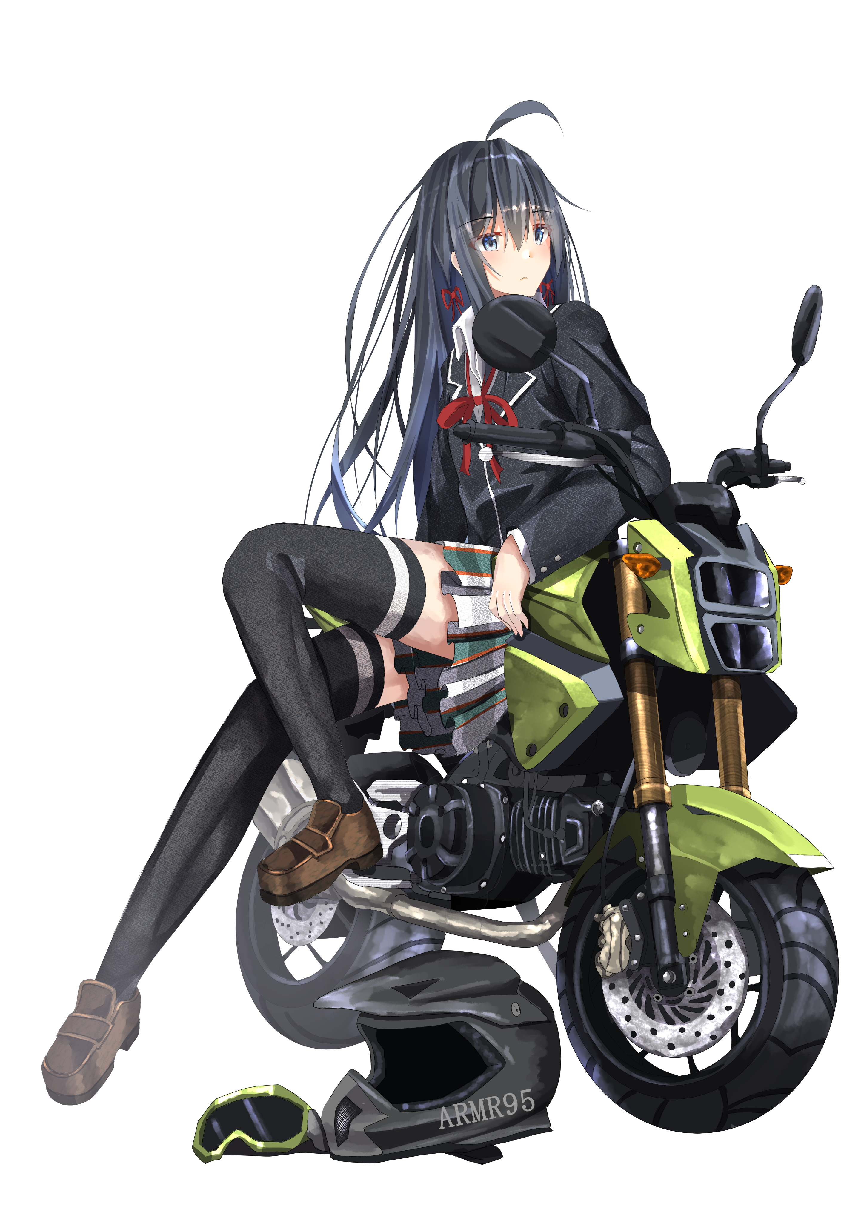 Anime 2894x4093 Yahari Ore no Seishun Love Comedy wa Machigatteiru anime Yukinoshita Yukino anime girls motorcycle school uniform thigh-highs