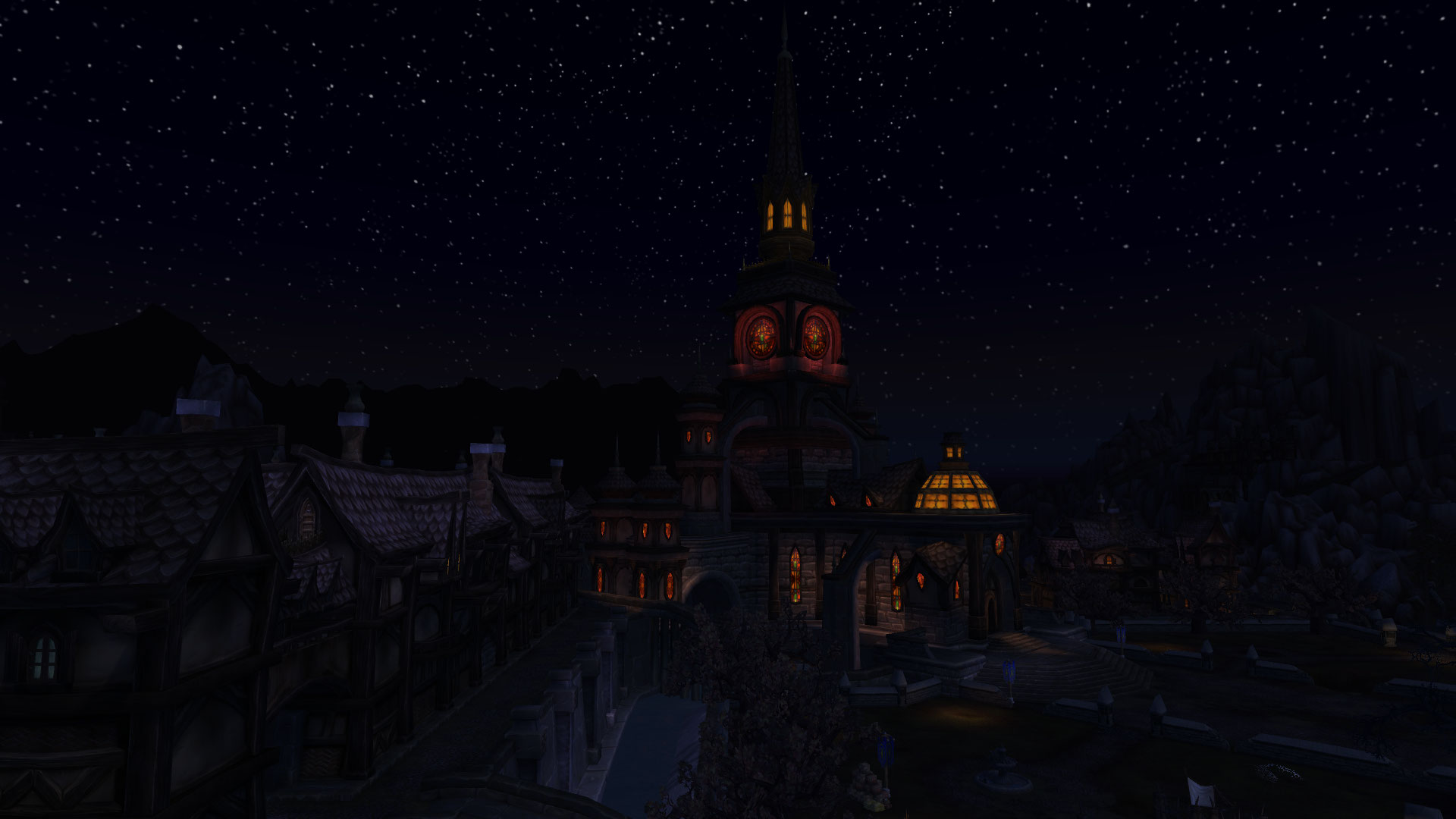 General 1920x1080 World of Warcraft video games Gilneas night sky stars city Alliance horde town night World of Warcraft: Cataclysm Genn Greymane Worgen