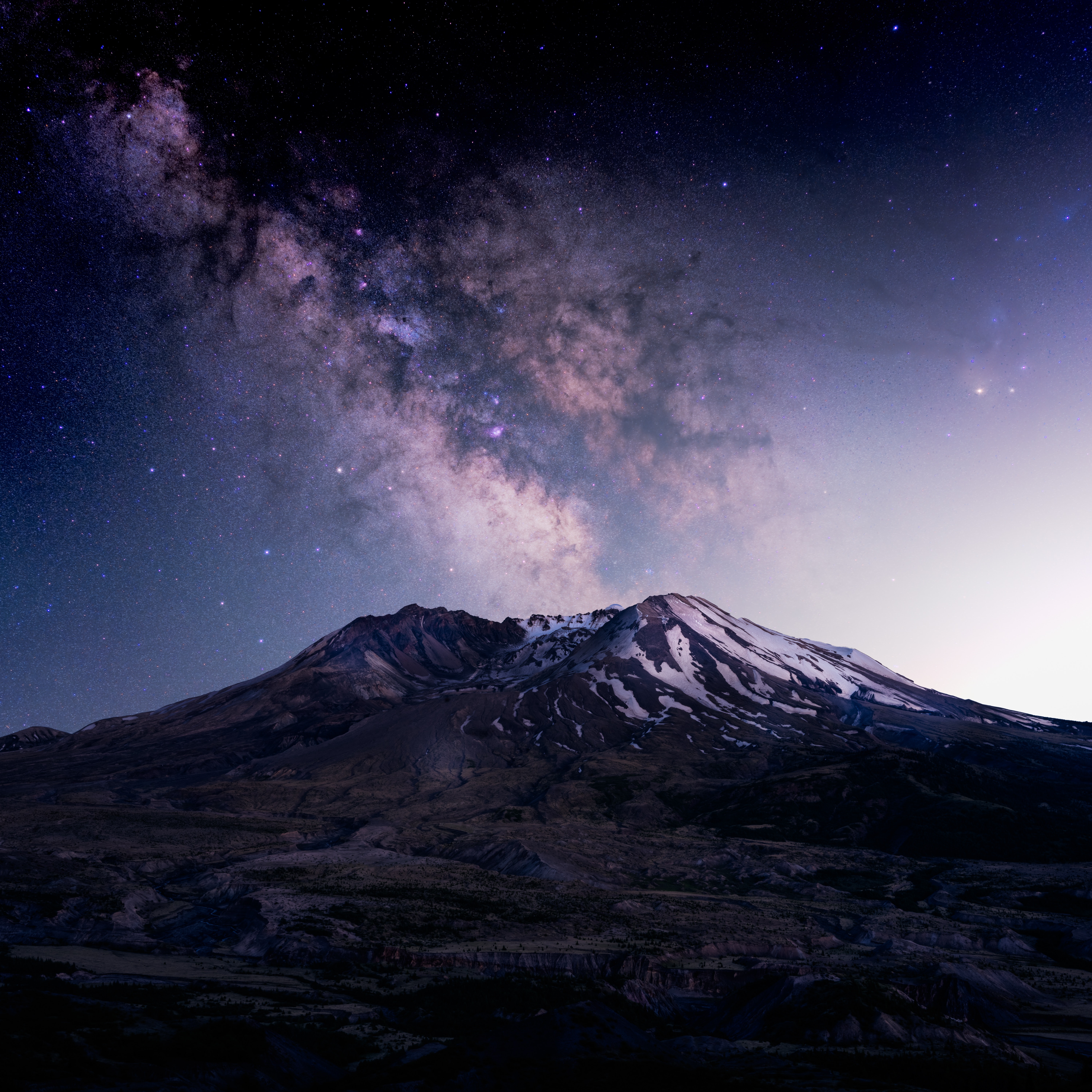 General 6000x6000 photography nature night nightscape landscape peak stars Milky Way snow volcano