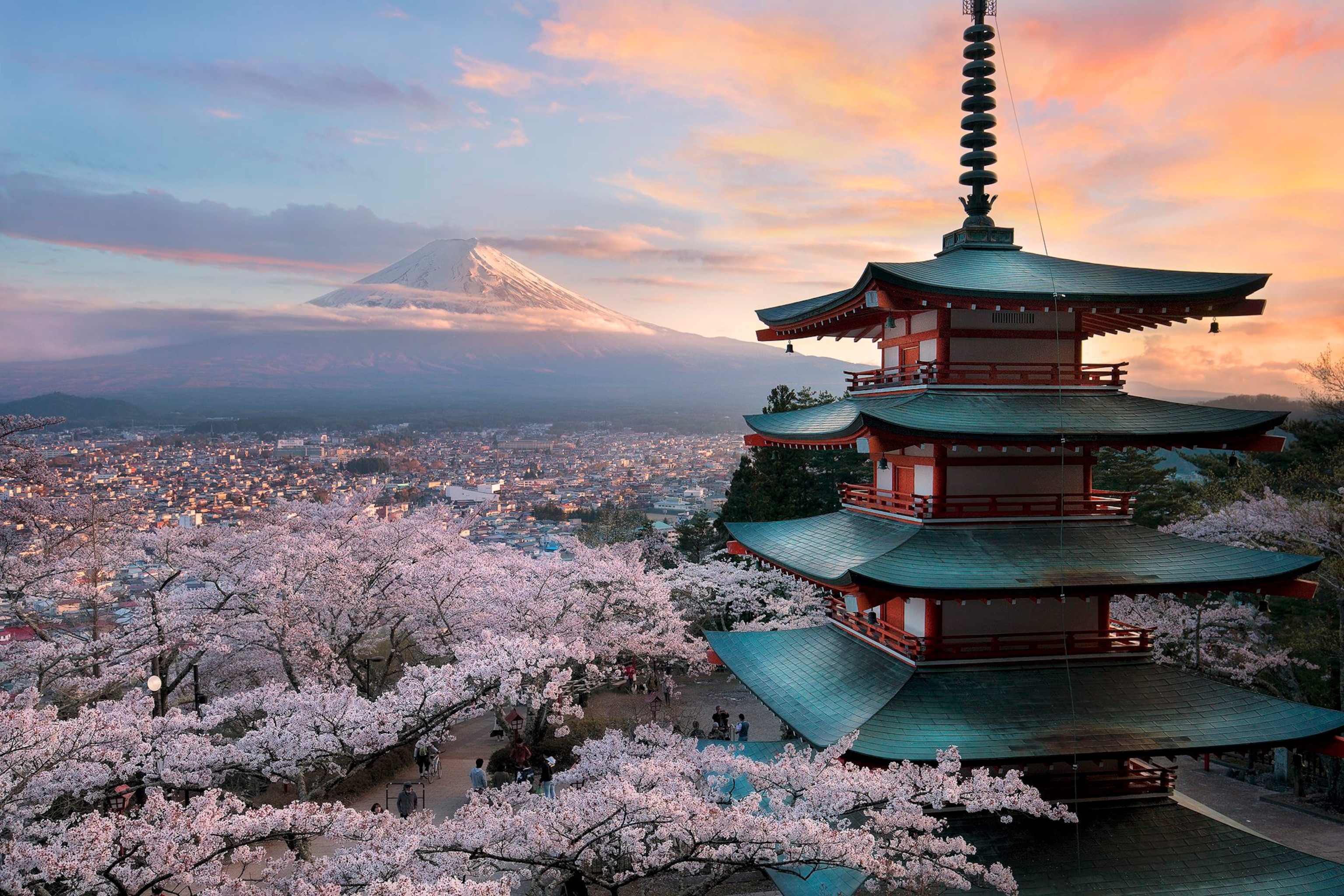 General 3072x2049 Japan cherry blossom nature landscape mountains Mount Fuji building Asian architecture flowers clouds architecture