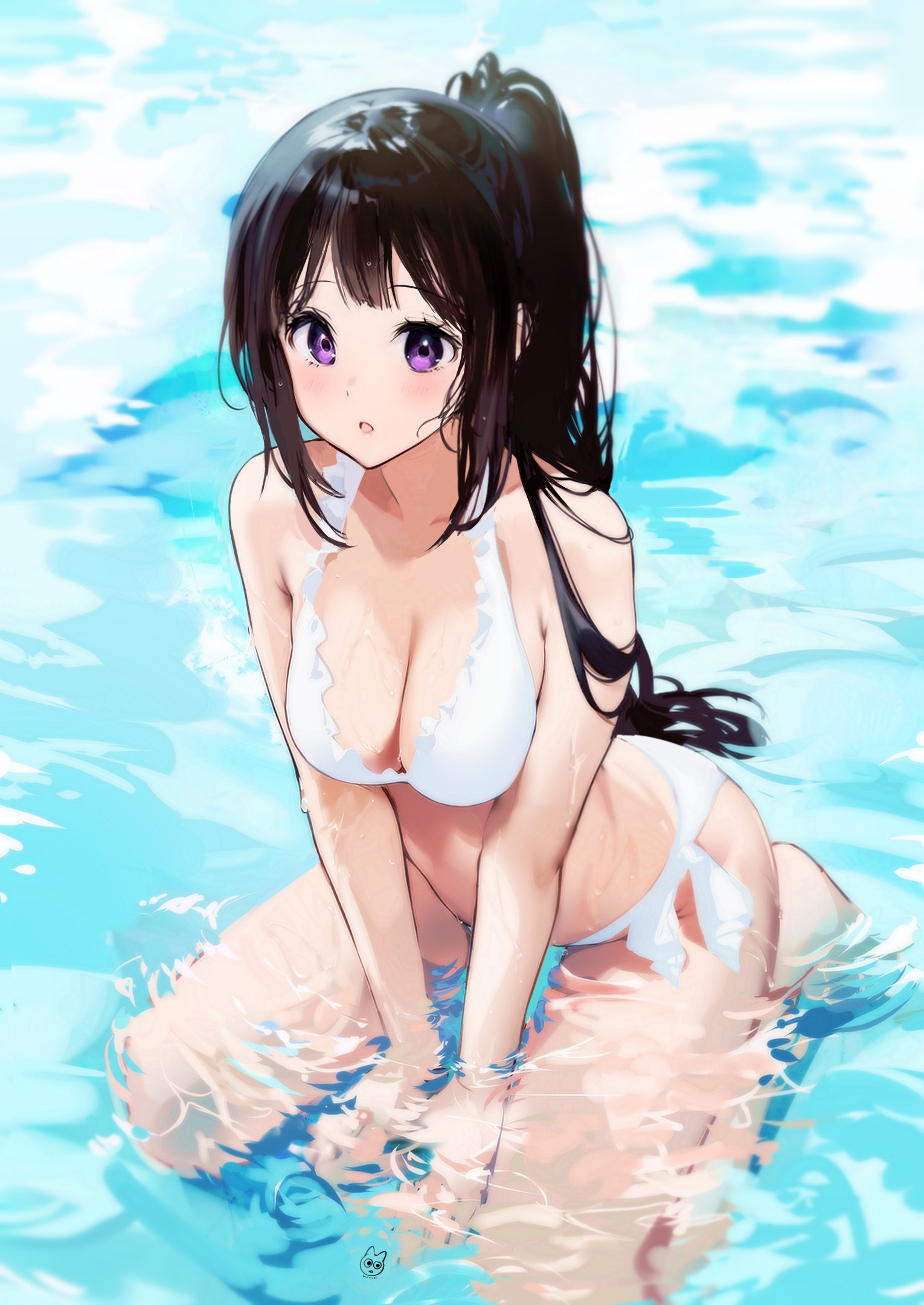 Anime 1530x2159 anime girls Mery (artist) Hyouka Chitanda Eru bikini swimwear cleavage wet big boobs in water water