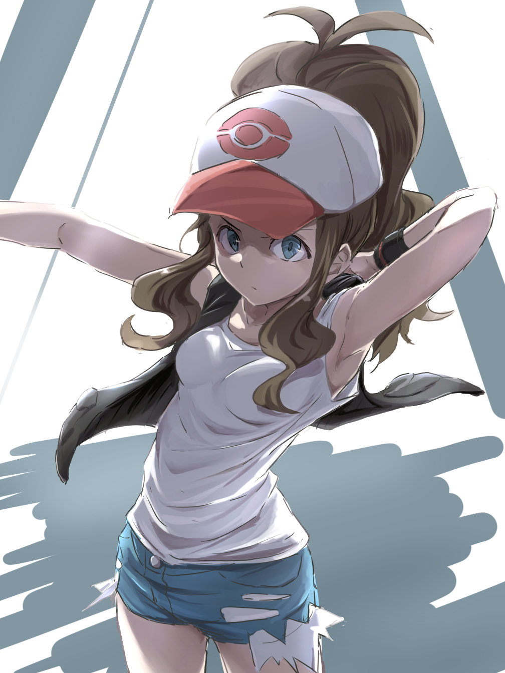 Anime 1008x1344 anime anime girls Pokémon Hilda (Pokémon) long hair brunette ponytail solo artwork digital art fan art hat