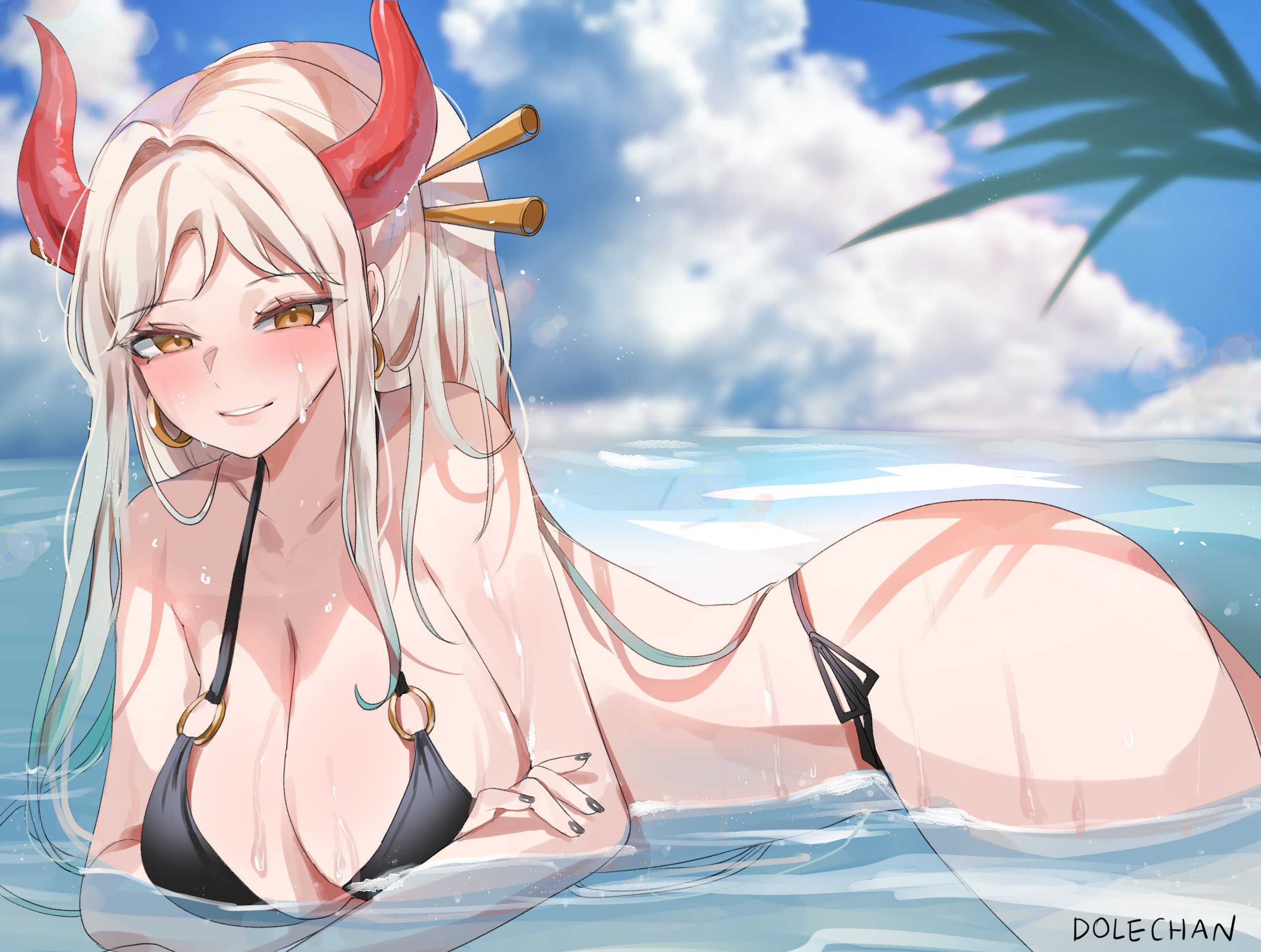 Anime 2536x1915 anime anime girls big boobs bikini horns water in water