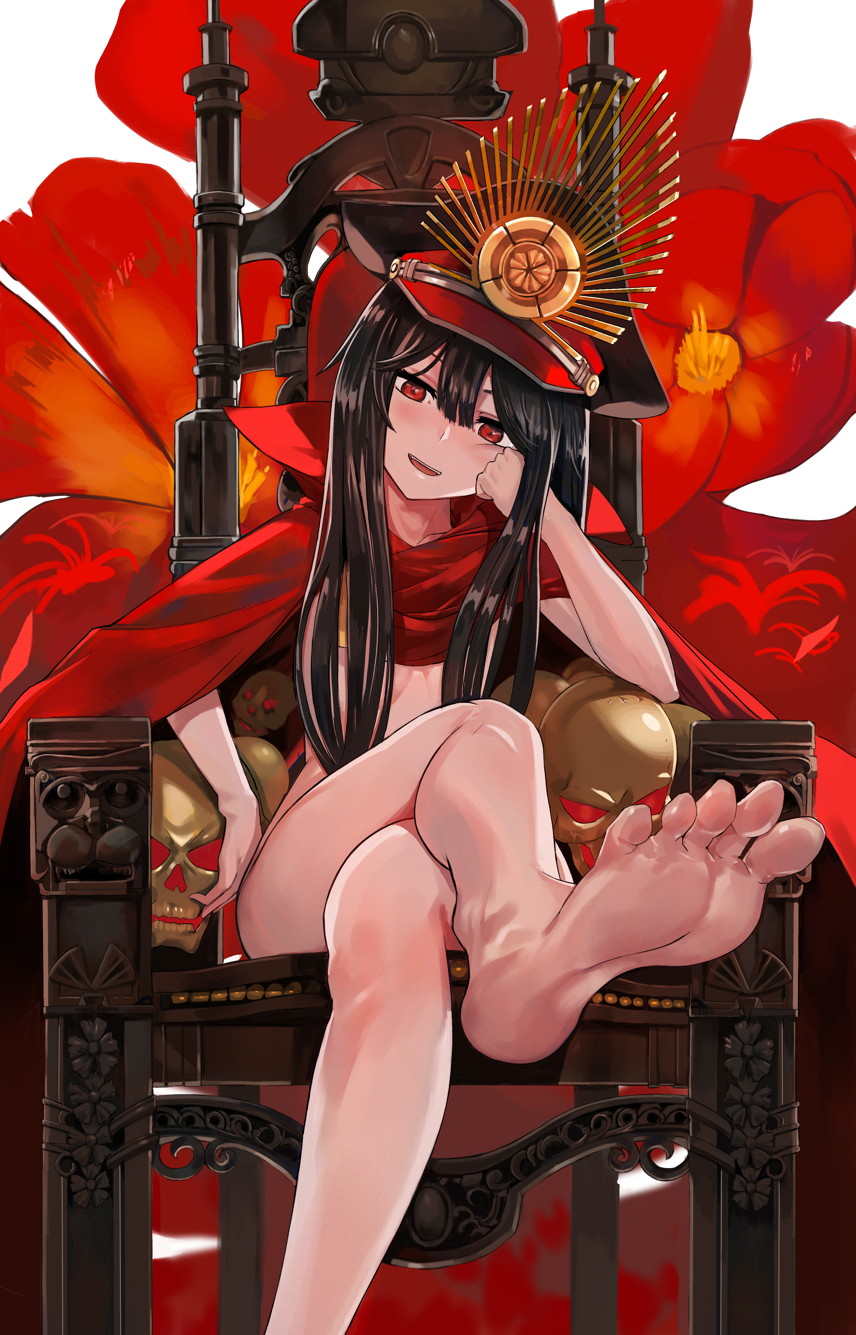 Anime 2754x4295 Fate series Oda Nobunaga (Fate/Grand Order) Fate/Grand Order feet anime girls hat red eyes toes sitting