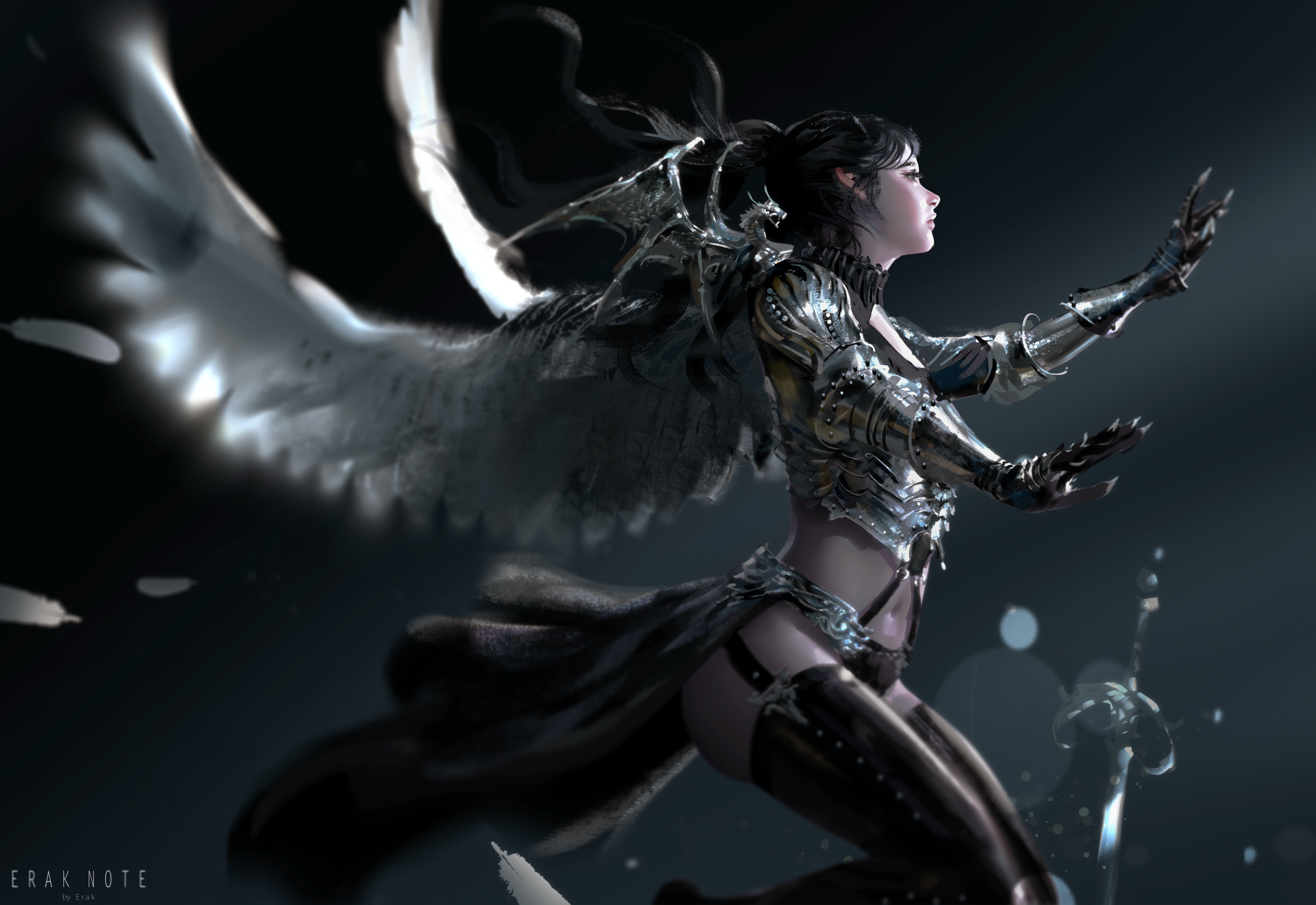 General 5717x3931 Erak Note digital art artwork illustration women fantasy art fantasy girl wings dark hair armor warrior